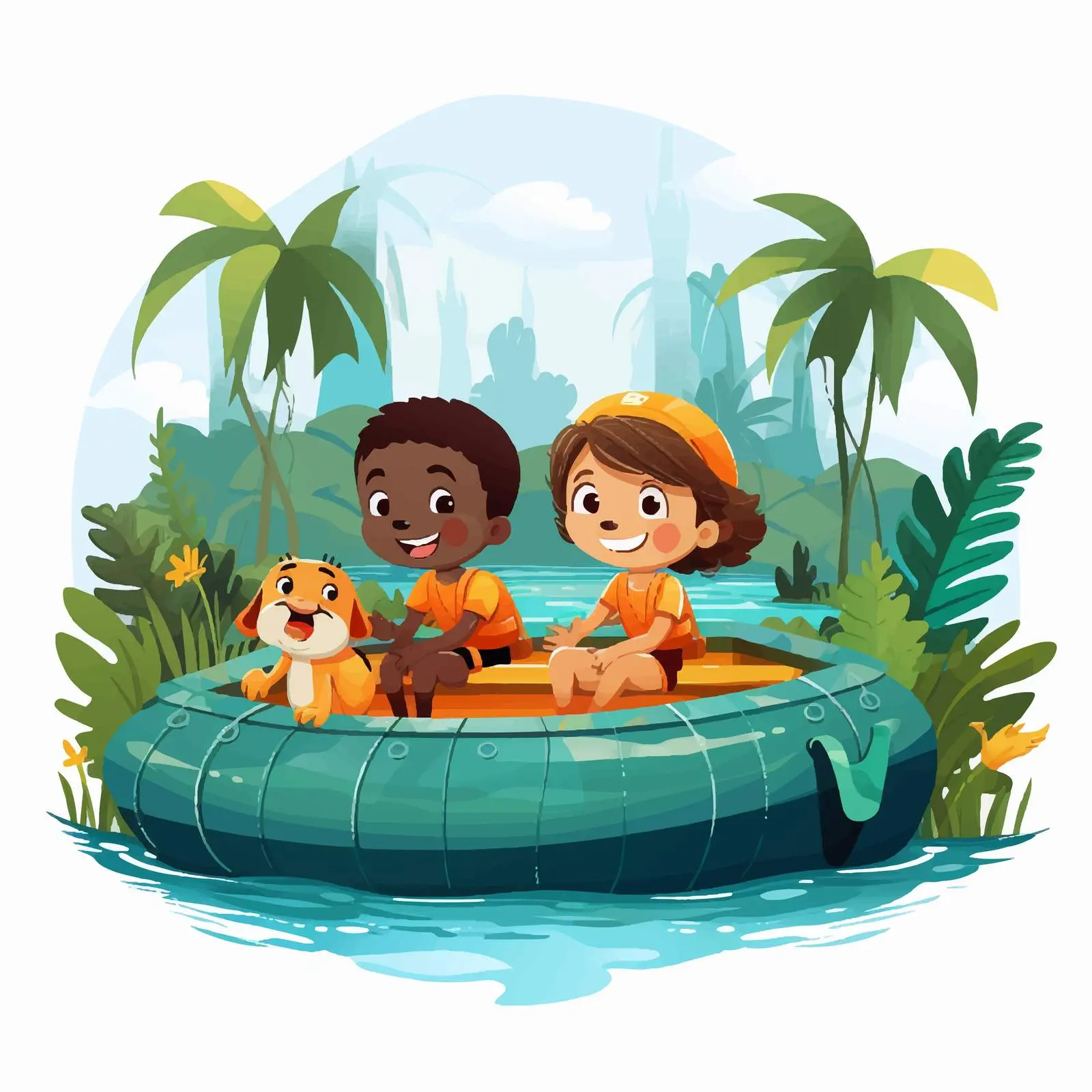 Children on Inflatable Boat in Nature Scene — free download from Dotvec
