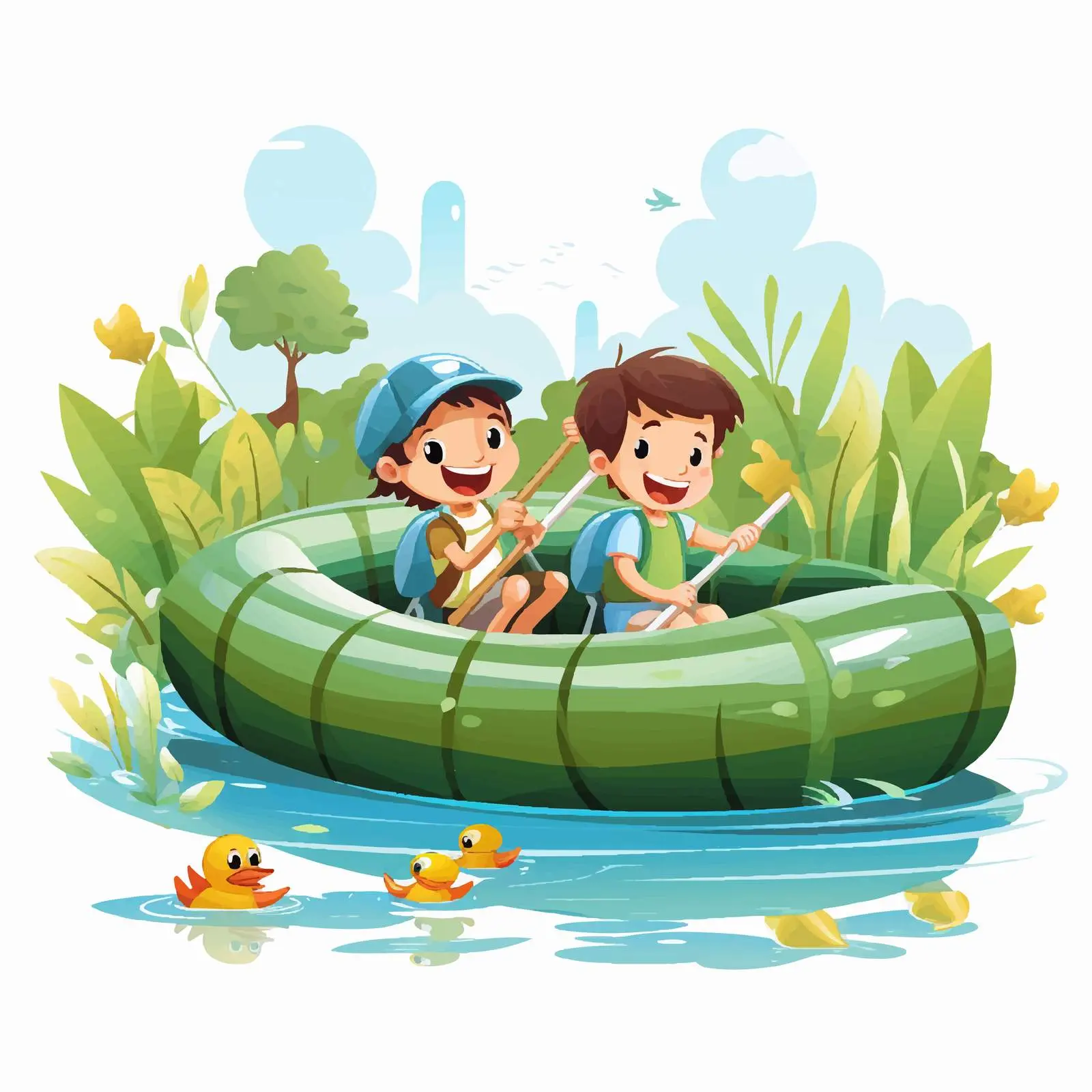 Children in Inflatable Boat on Nature Scene — free download from Dotvec
