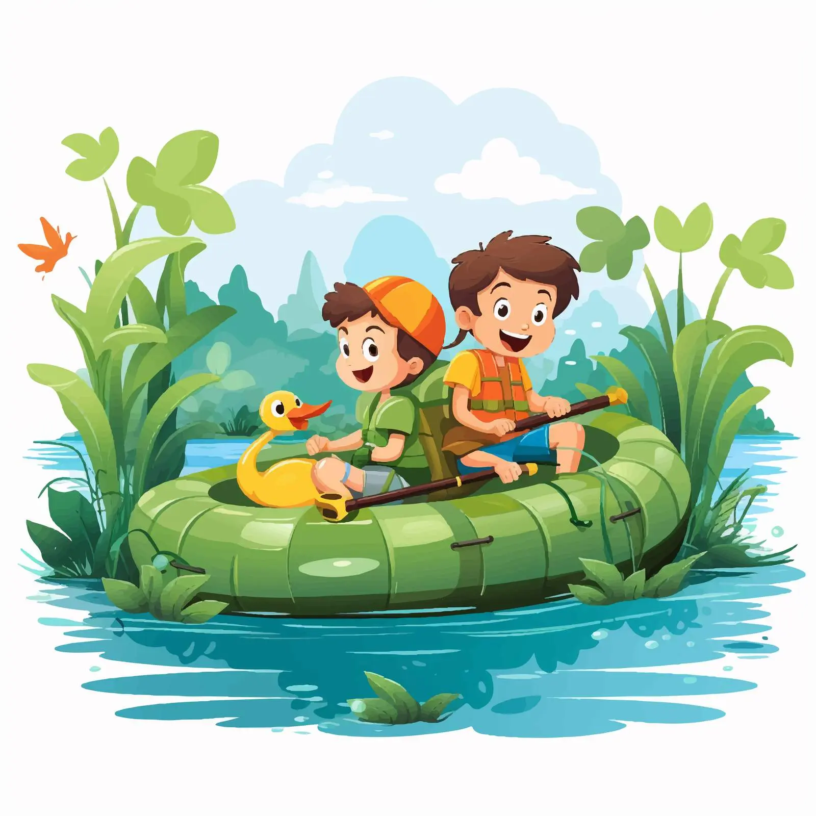 Children on Inflatable Boat in Nature Scene — free download from Dotvec