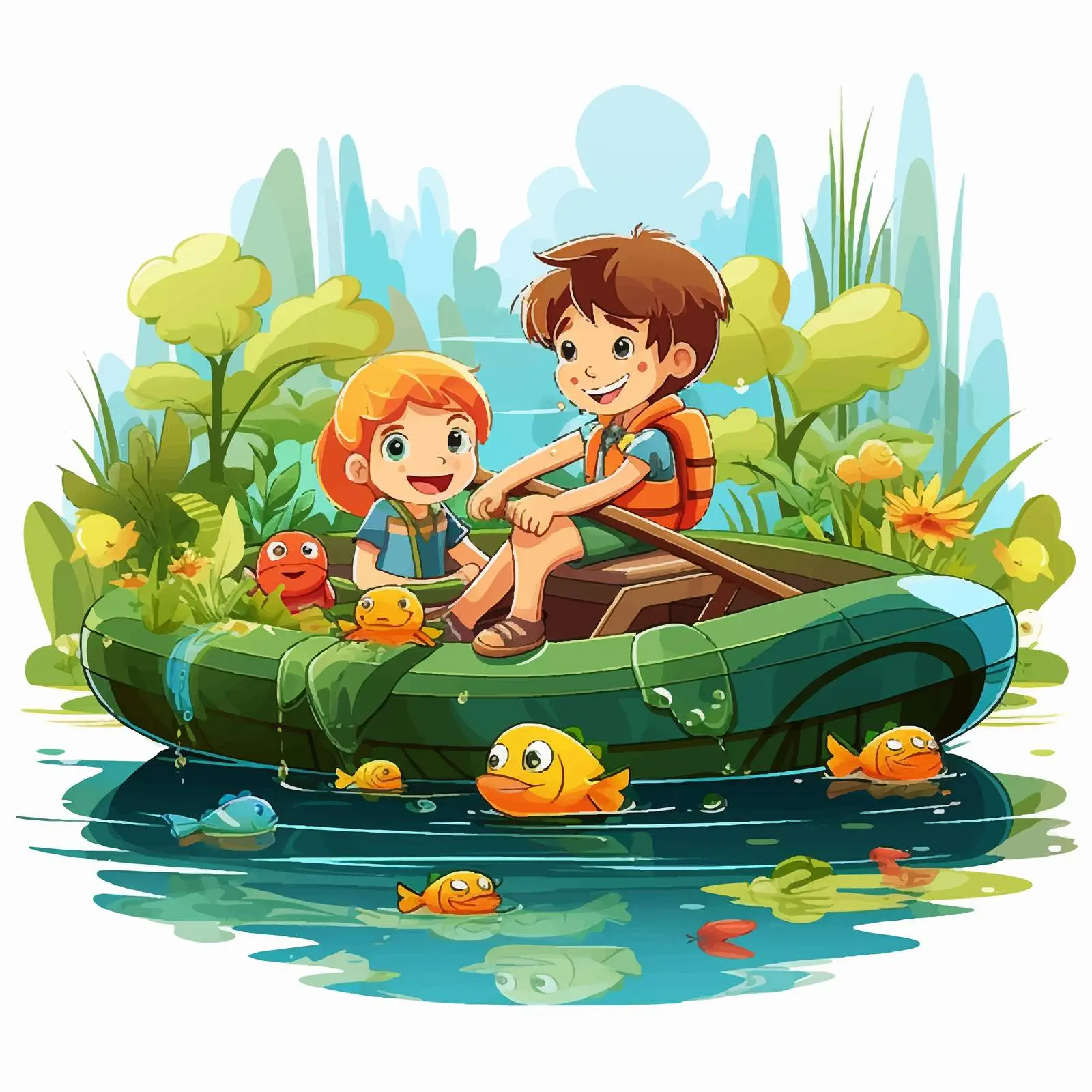 Children in Inflatable Boat in Nature Scene — free download from Dotvec