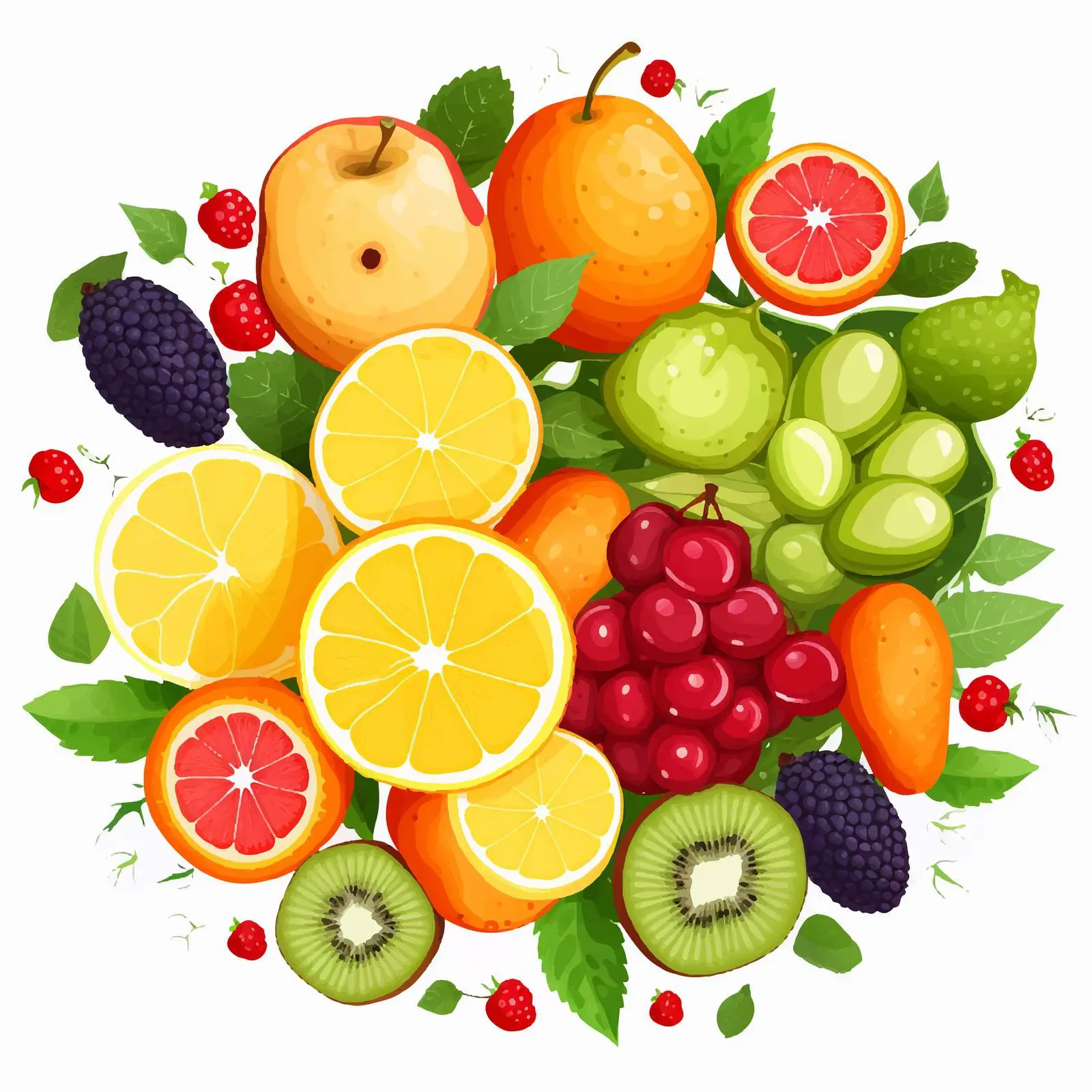 Top View of Fruits on White Background — free download from Dotvec