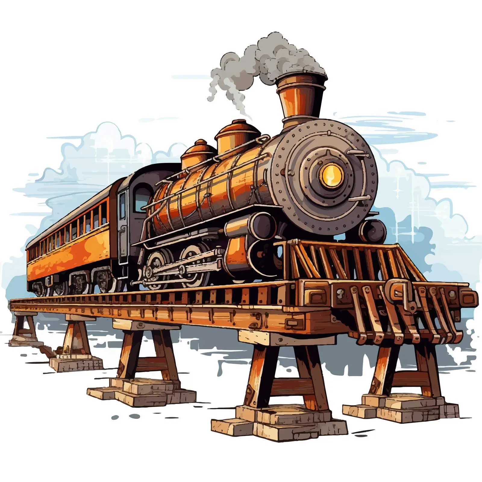 Isolated Steam Locomotive on Bridge Vector Illustration — free download from Dotvec