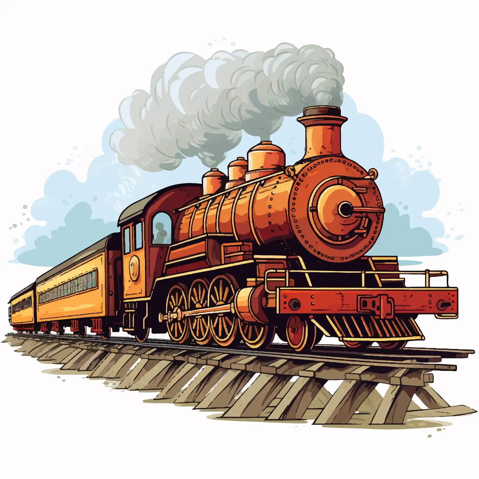 Isolated Steam Locomotive on Bridge Illustration – free transportation graphics image from Dotvec