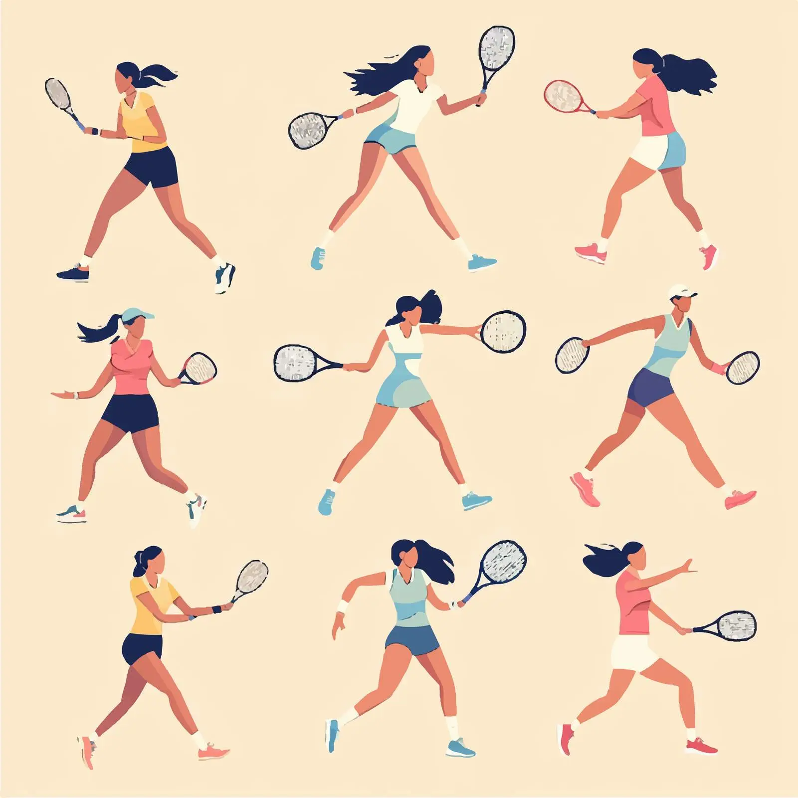 Isolated Women Tennis Players Vector Set – free sports illustrations image from Dotvec
