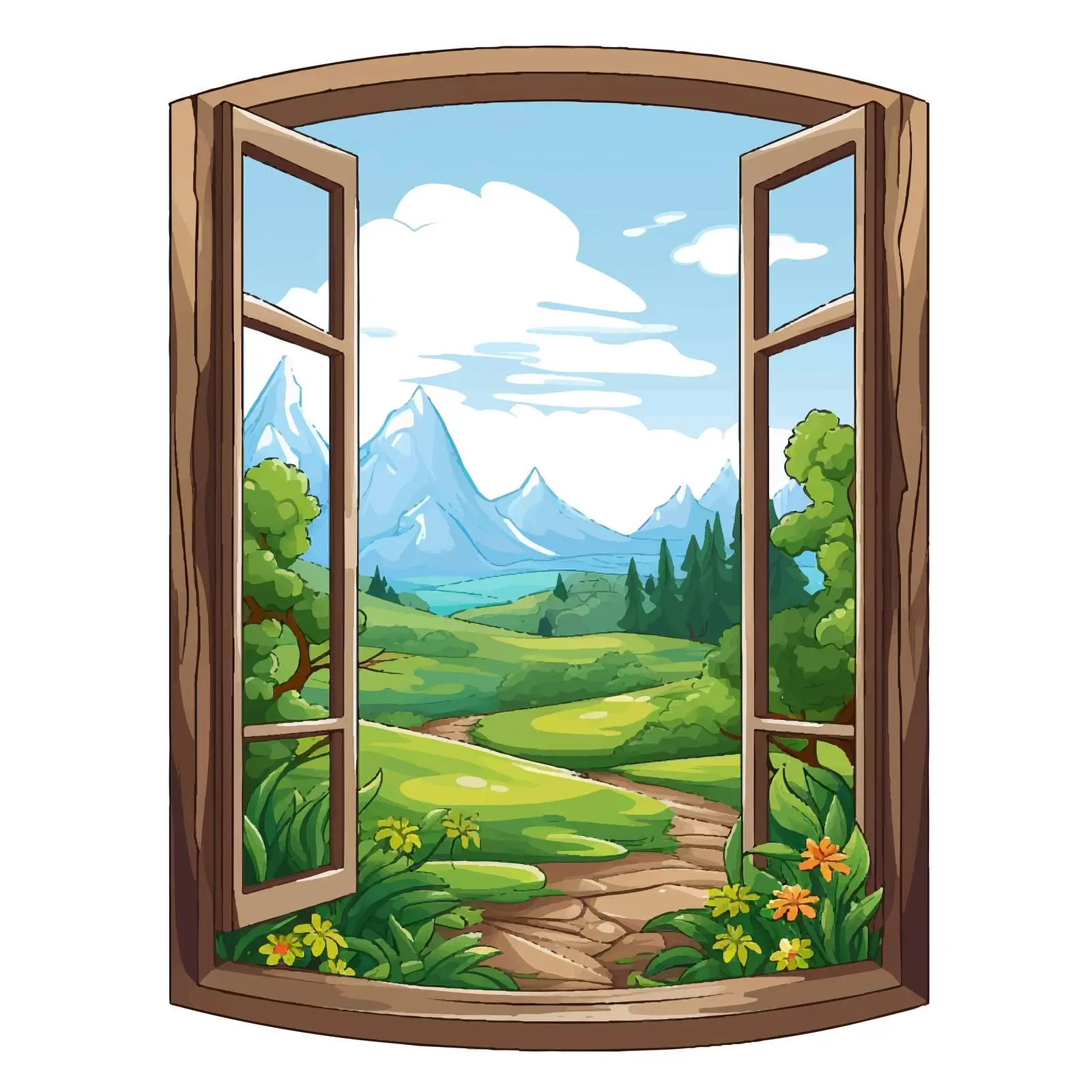 Cartoon Isolated Window with Nature Scene – free biophilia image from Dotvec