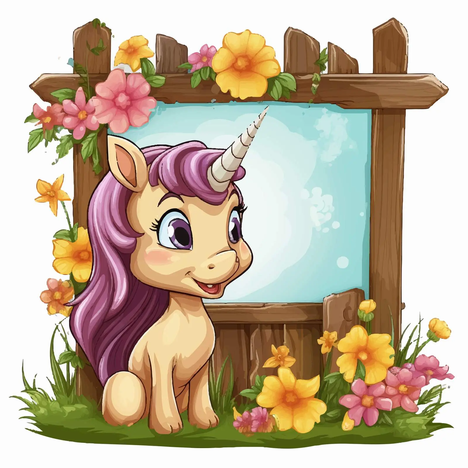Wooden Banner with Unicorn Illustration Vector — free download from Dotvec