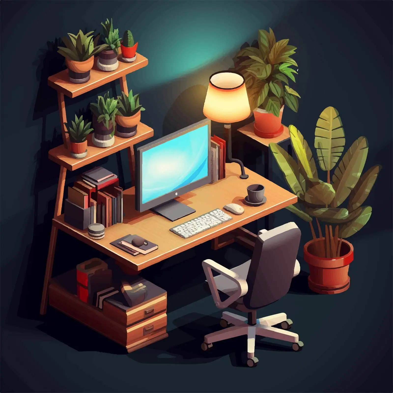Isometric Office Workspace with Desk and Chair — free download from Dotvec