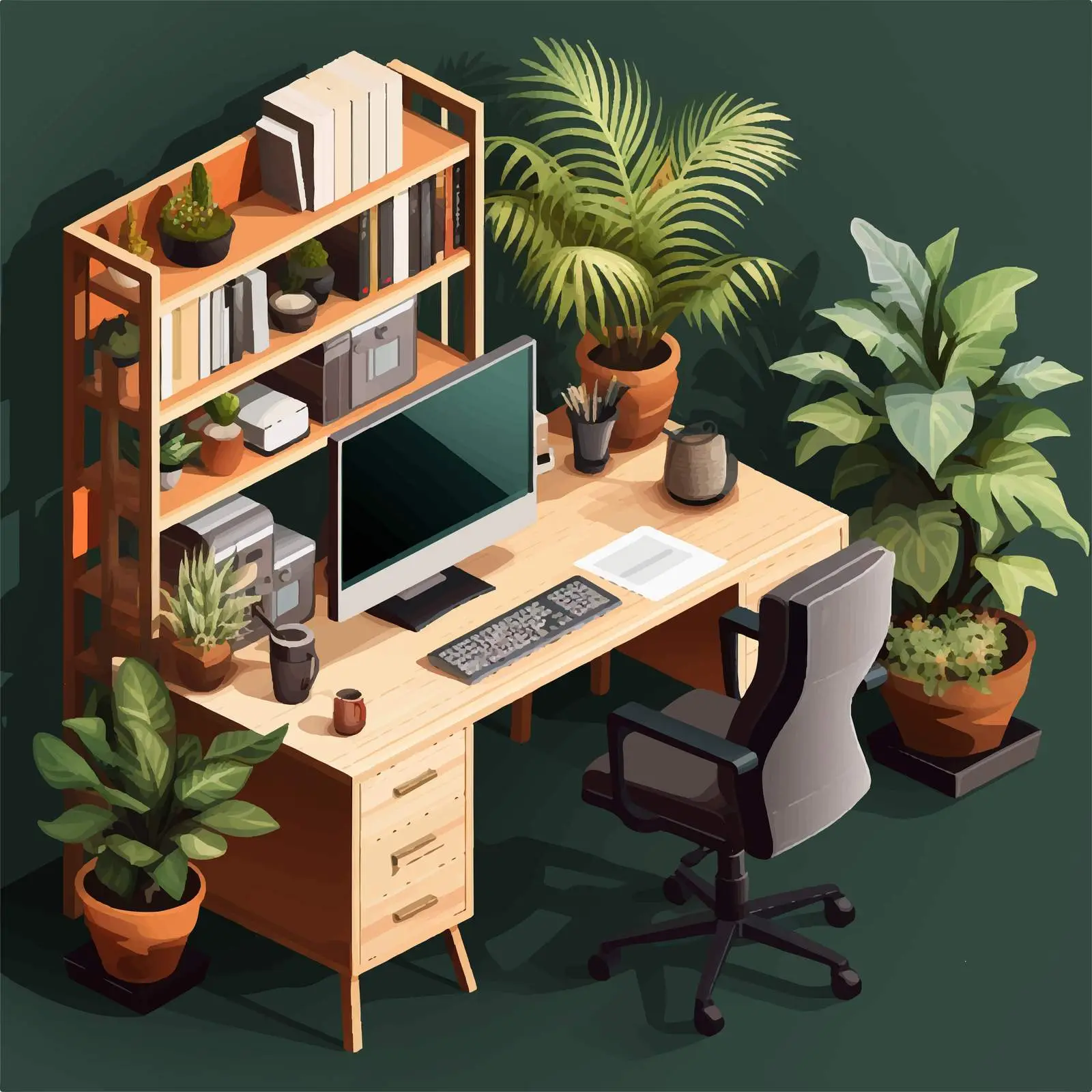 Isometric Workplace with Desk and Computer — free download from Dotvec