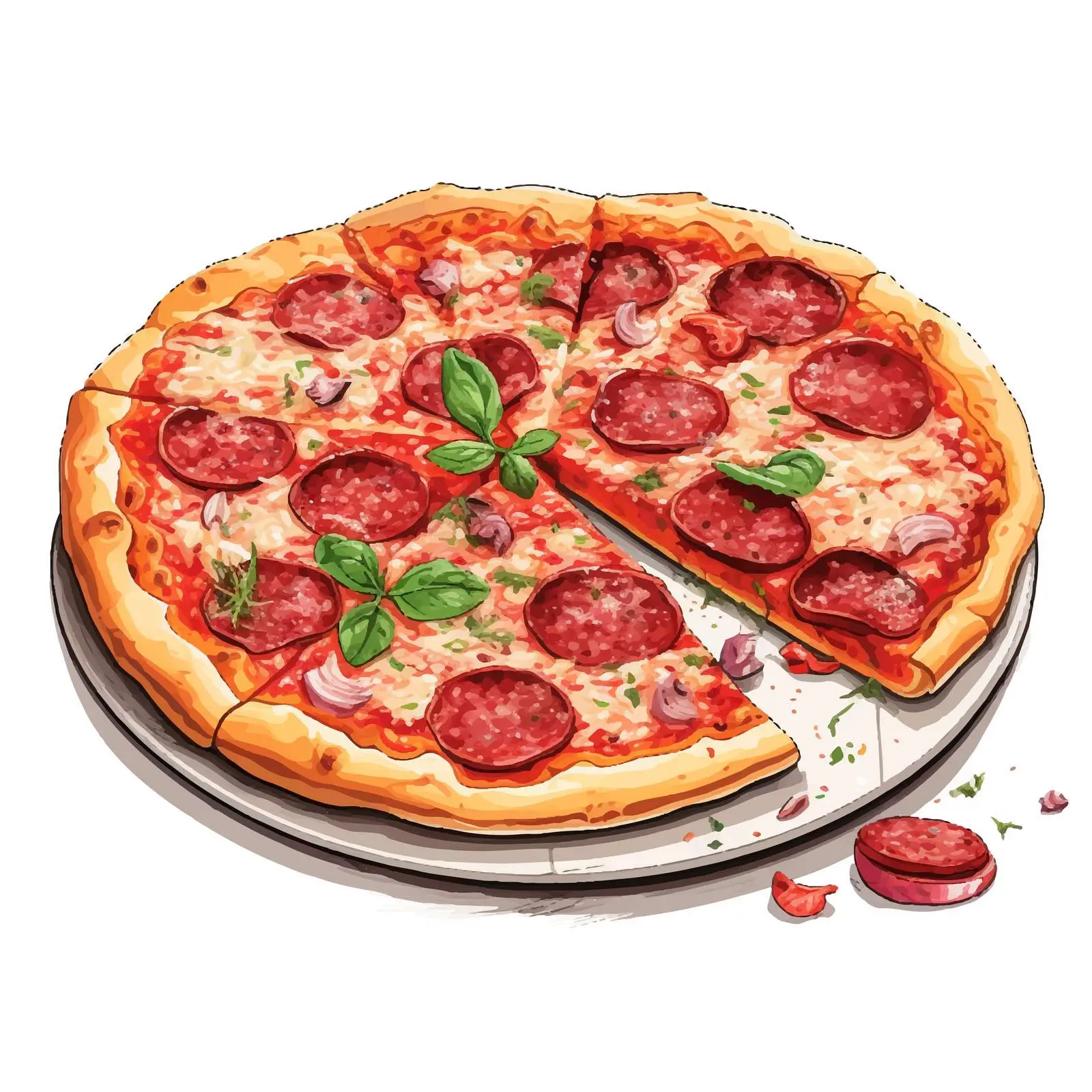 Italian Pizza with Salami Slices and Sausages – free pizza slice image from Dotvec