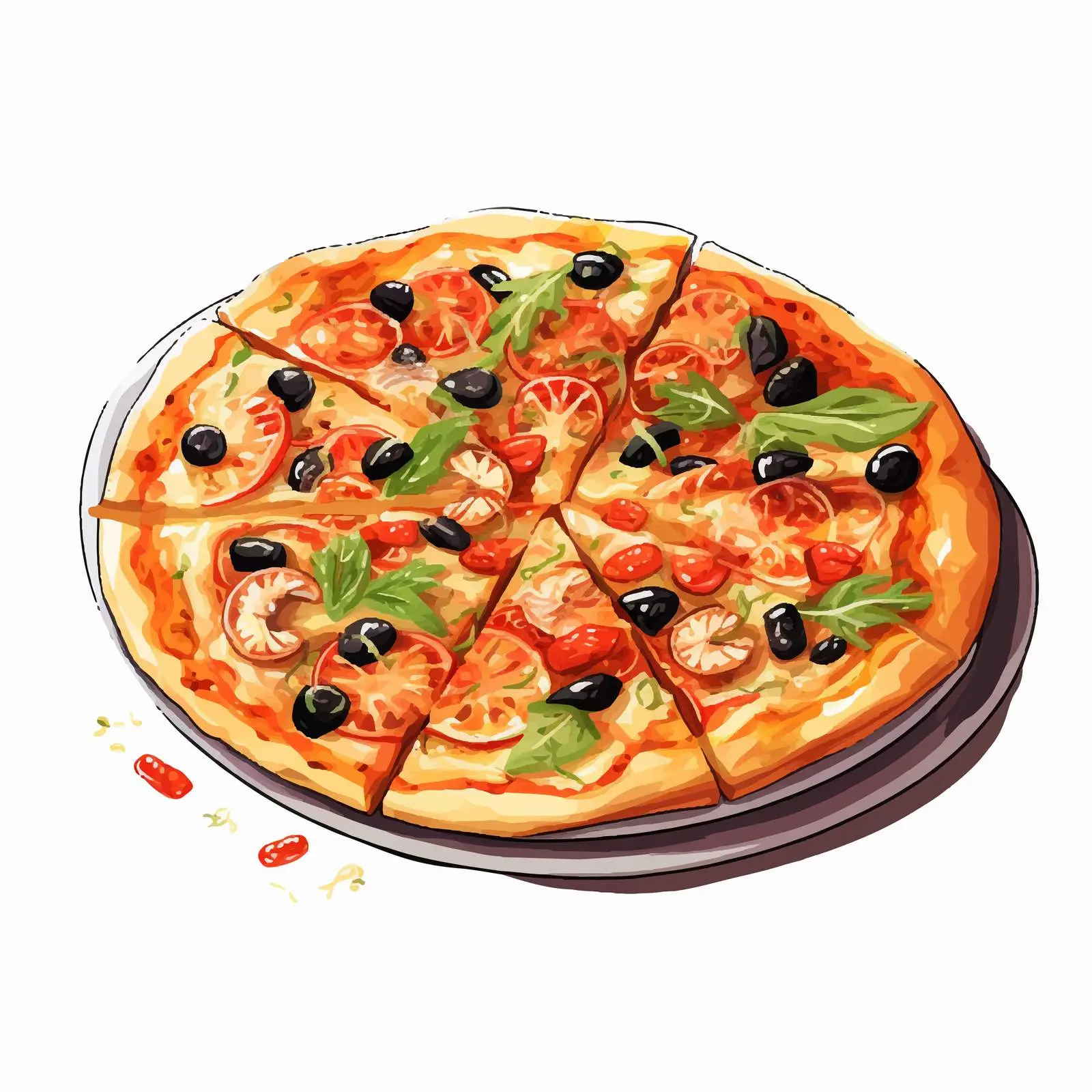 Italian Seafood Pizza Segment with Shrimp and Olives — free download from Dotvec