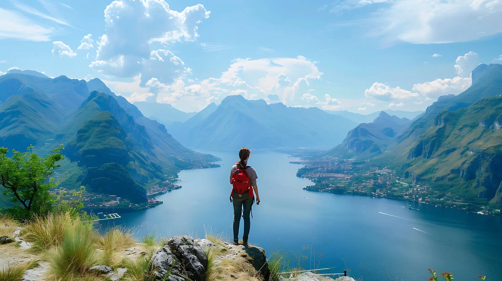 Exploring Mount Lecco, Italy: Hiker Woman — free download from Dotvec