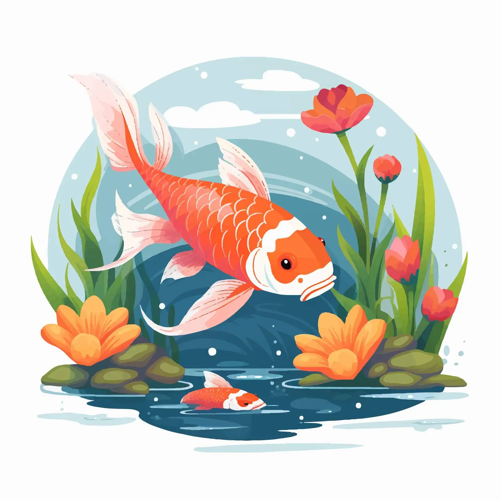 Koi Fish Swimming in Asian Water Garden — free download from Dotvec