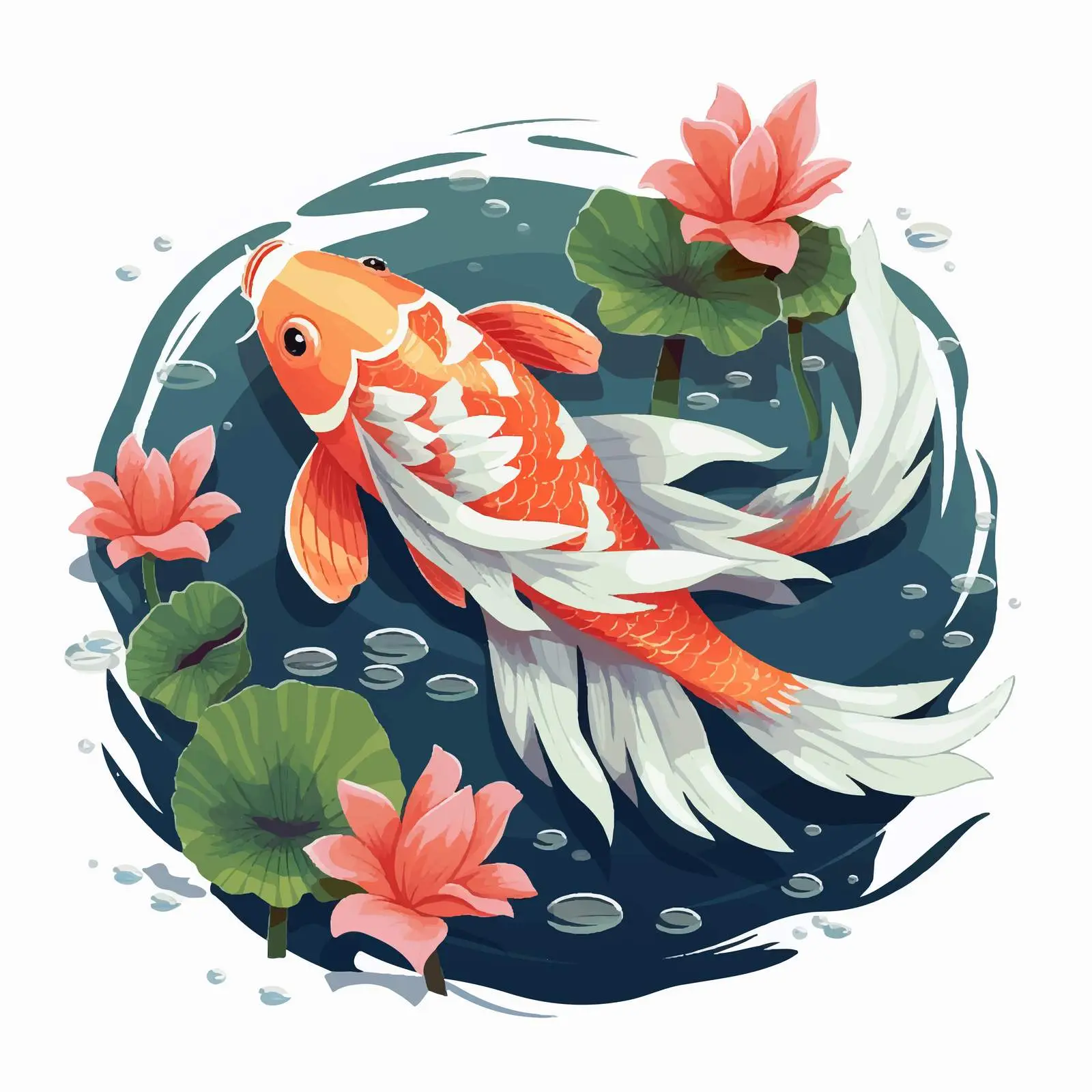 Koi Fish Swimming in Colorful Pond with Flowers — free download from Dotvec