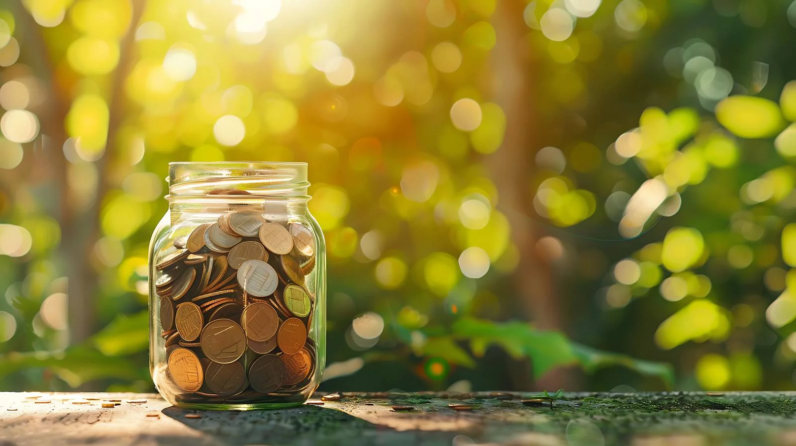 Nature-themed jar with coins on table — free download from Dotvec