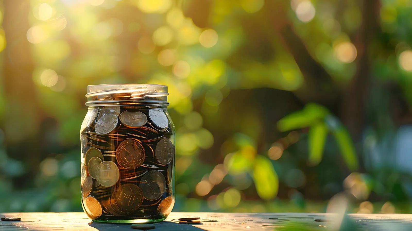 Nature-themed Money Jar on Table — free download from Dotvec