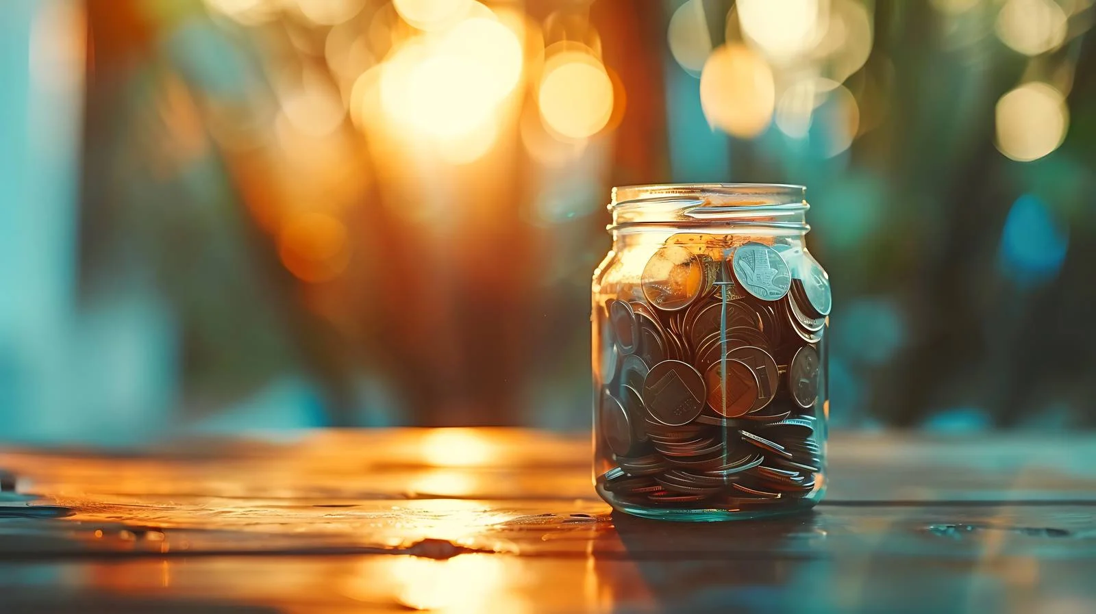 Jar with Coins on Wooden Table — free download from Dotvec