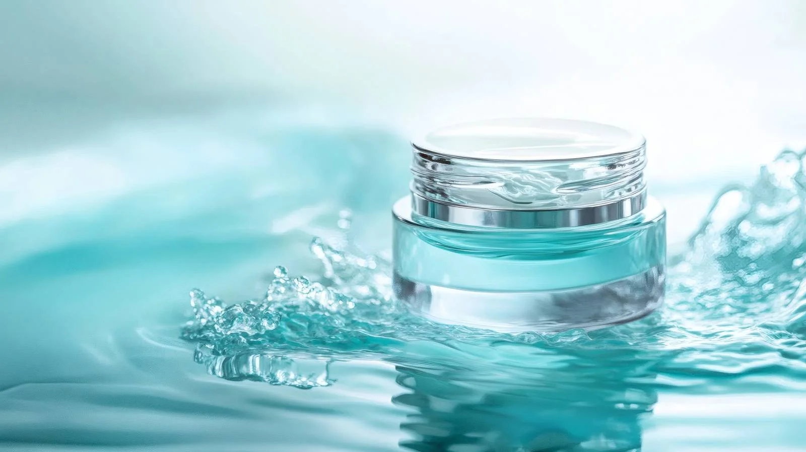 Luxurious Beauty Cream Container Above Blue Water — free download from Dotvec