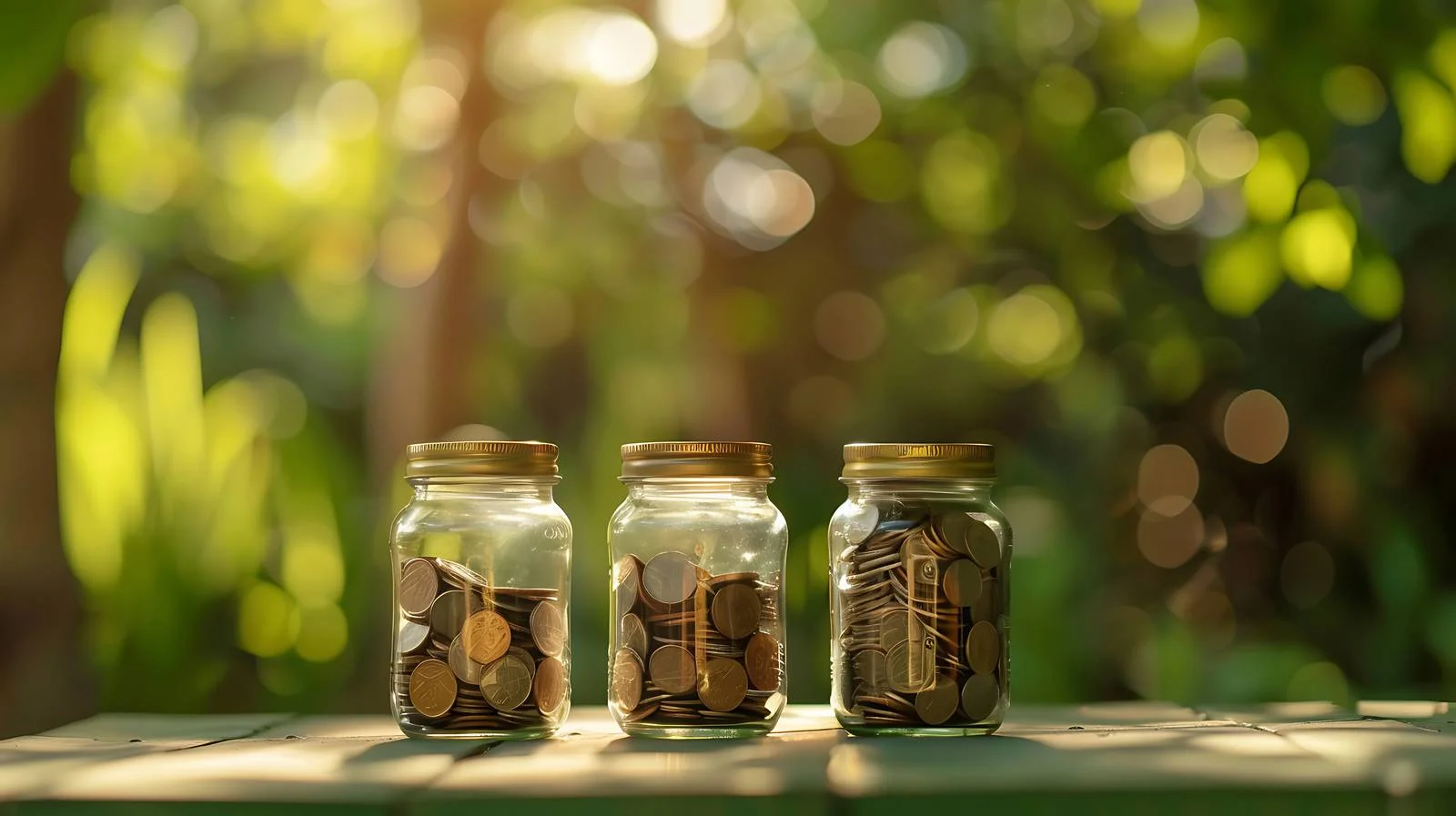 Coins in Jars on Green Table — free download from Dotvec