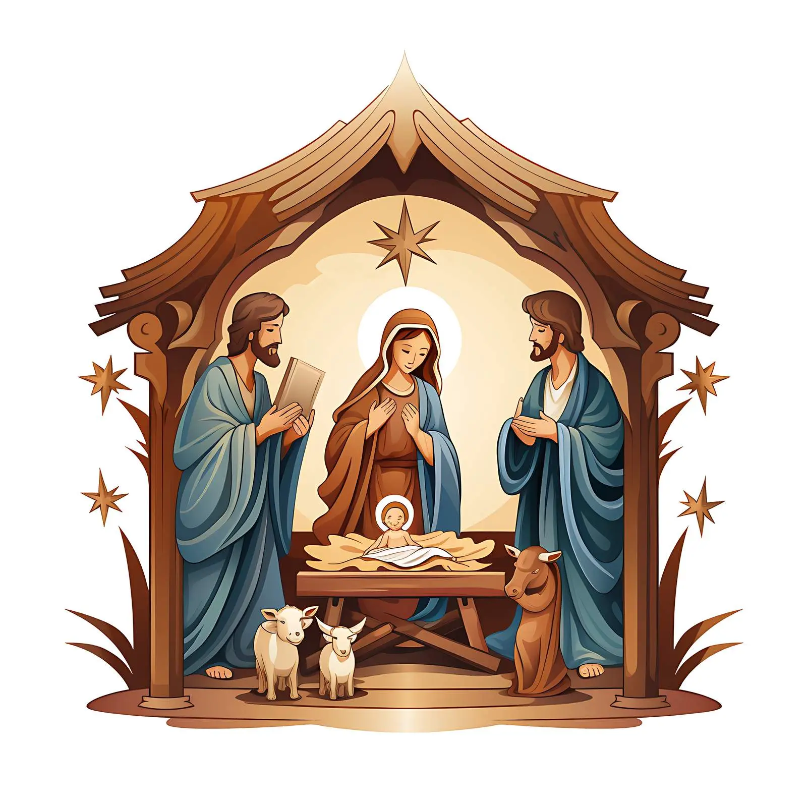 Wooden Figures of Jesus Birth Christmas Scene — free download from Dotvec