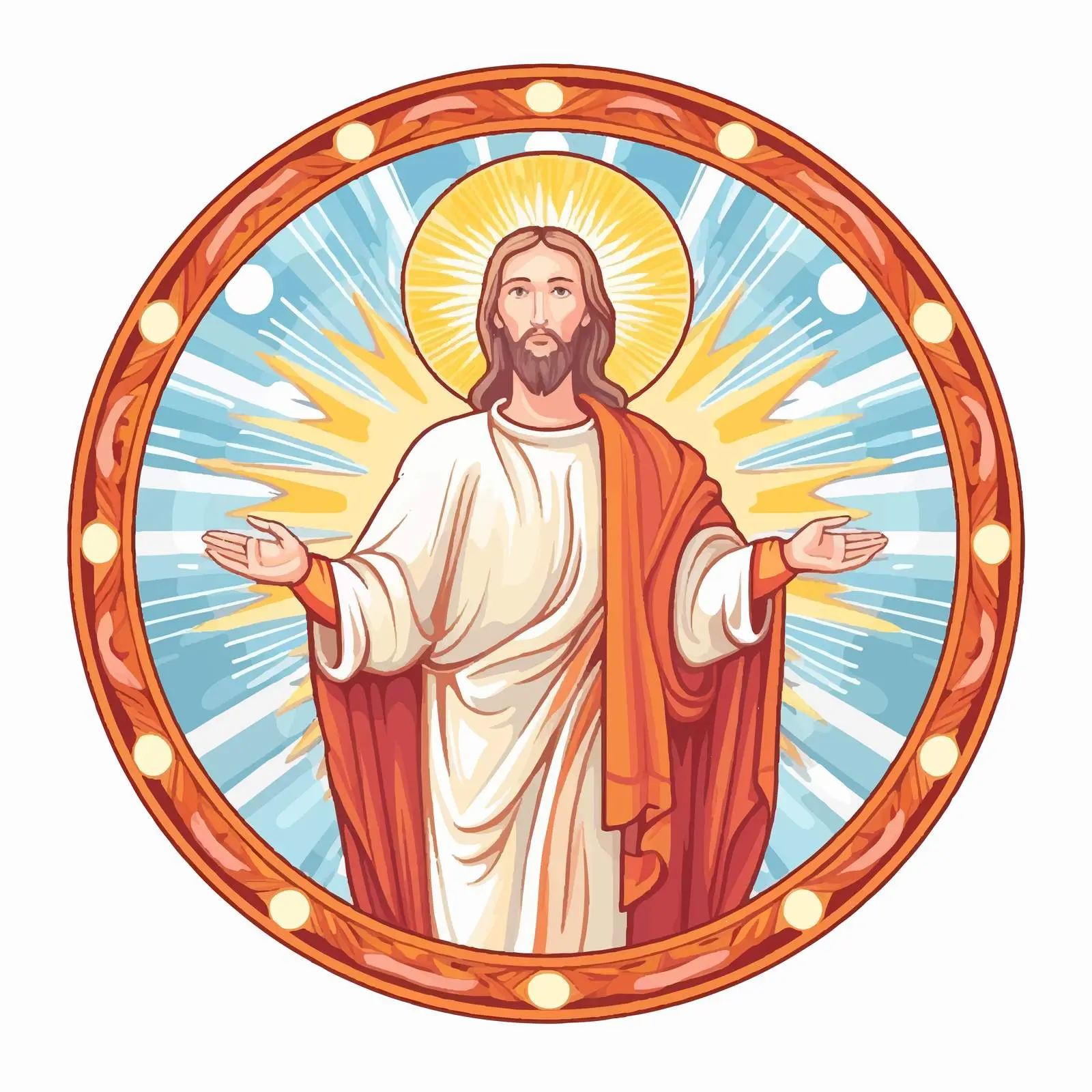 Jesus in Round Frame with Rays of Light – free modern vectors image from Dotvec