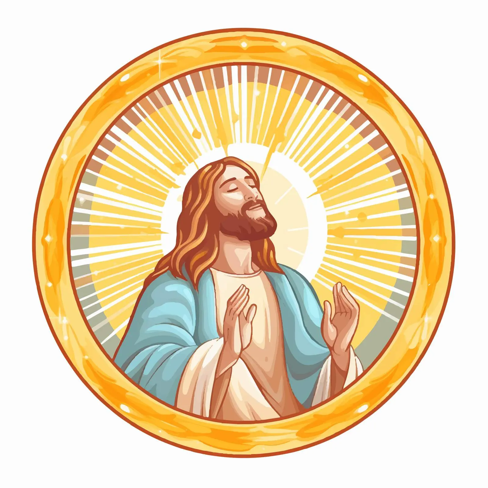 Jesus in Round Frame with Rays and Facepalm Emoji — free download from Dotvec