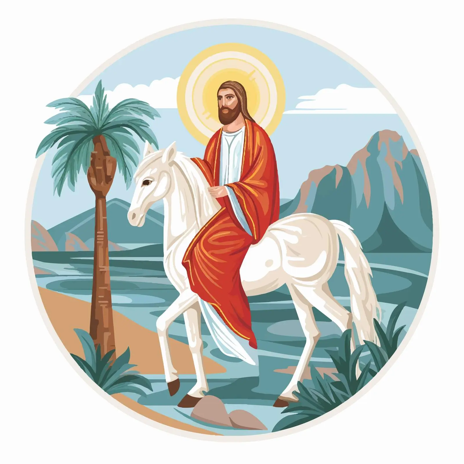 Jesus on White Donkey Illustration — free download from Dotvec