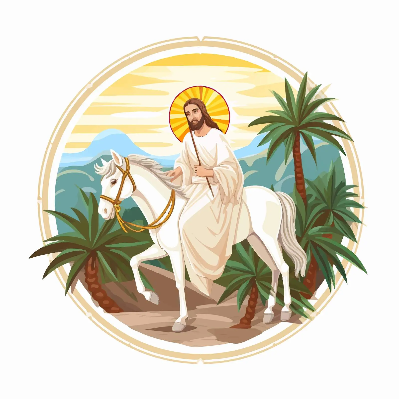 Jesus Riding a White Donkey Illustration – free hosanna image from Dotvec