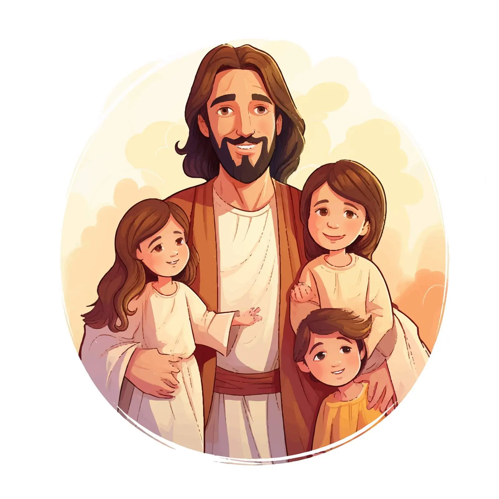 Byzantine Style Illustration of Jesus with Children – free lesson image from Dotvec