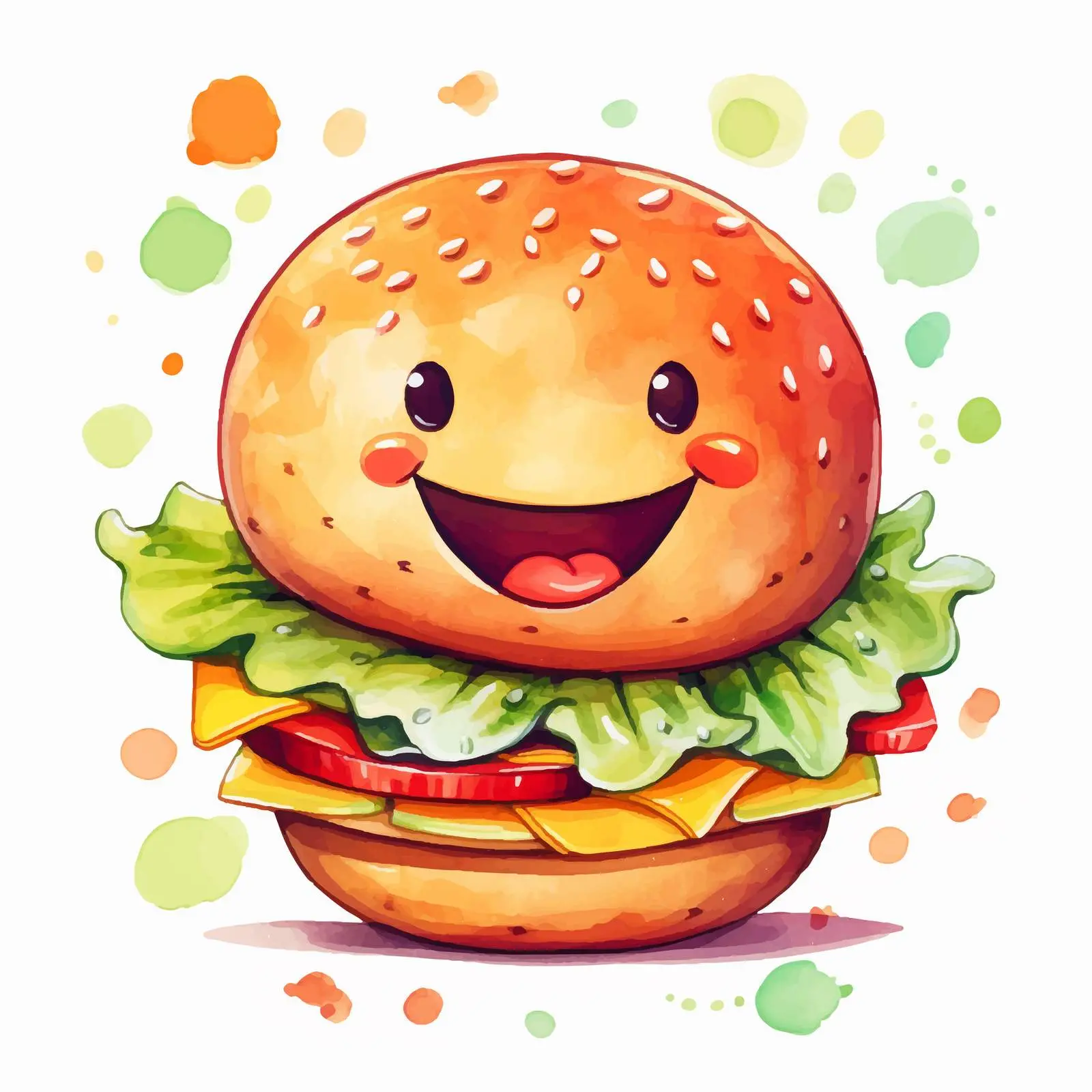 Joyful Cartoon Hamburger Watercolor Illustration — free download from Dotvec