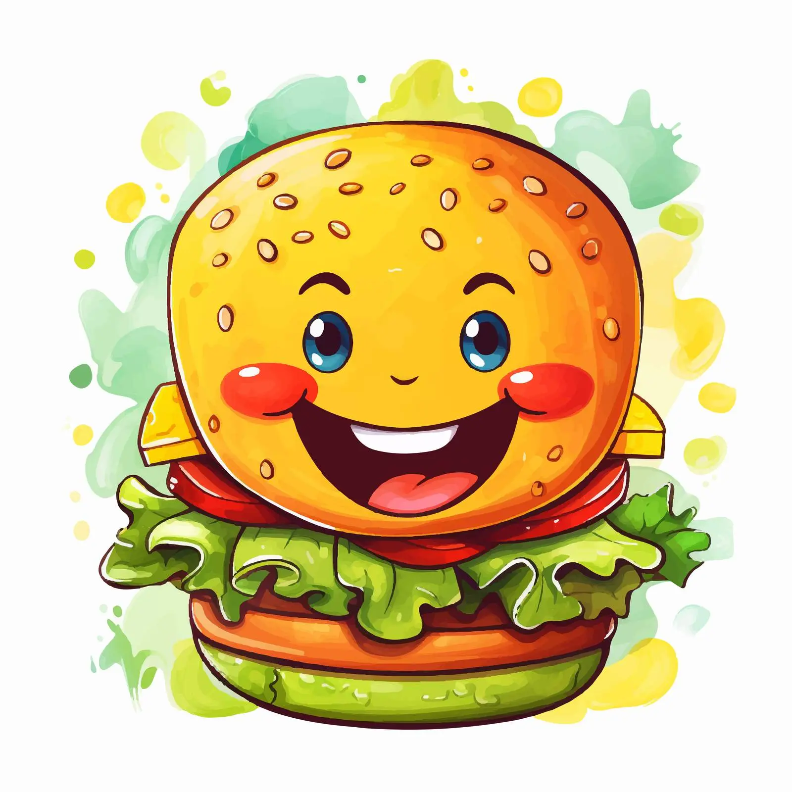 Joyful Cartoon Hamburger Watercolor Illustration — free download from Dotvec