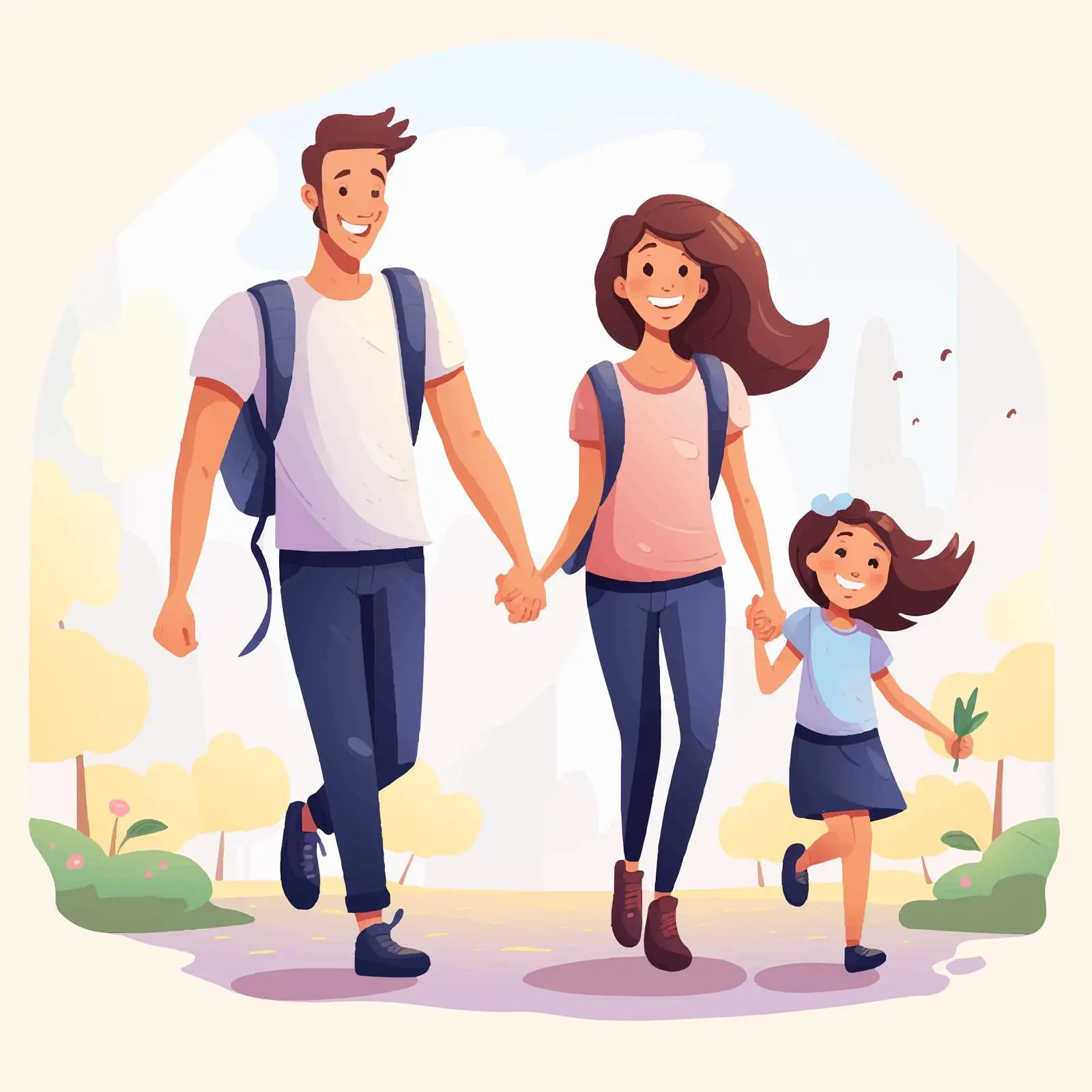 Joyful Family Walking Together in Nature — free download from Dotvec