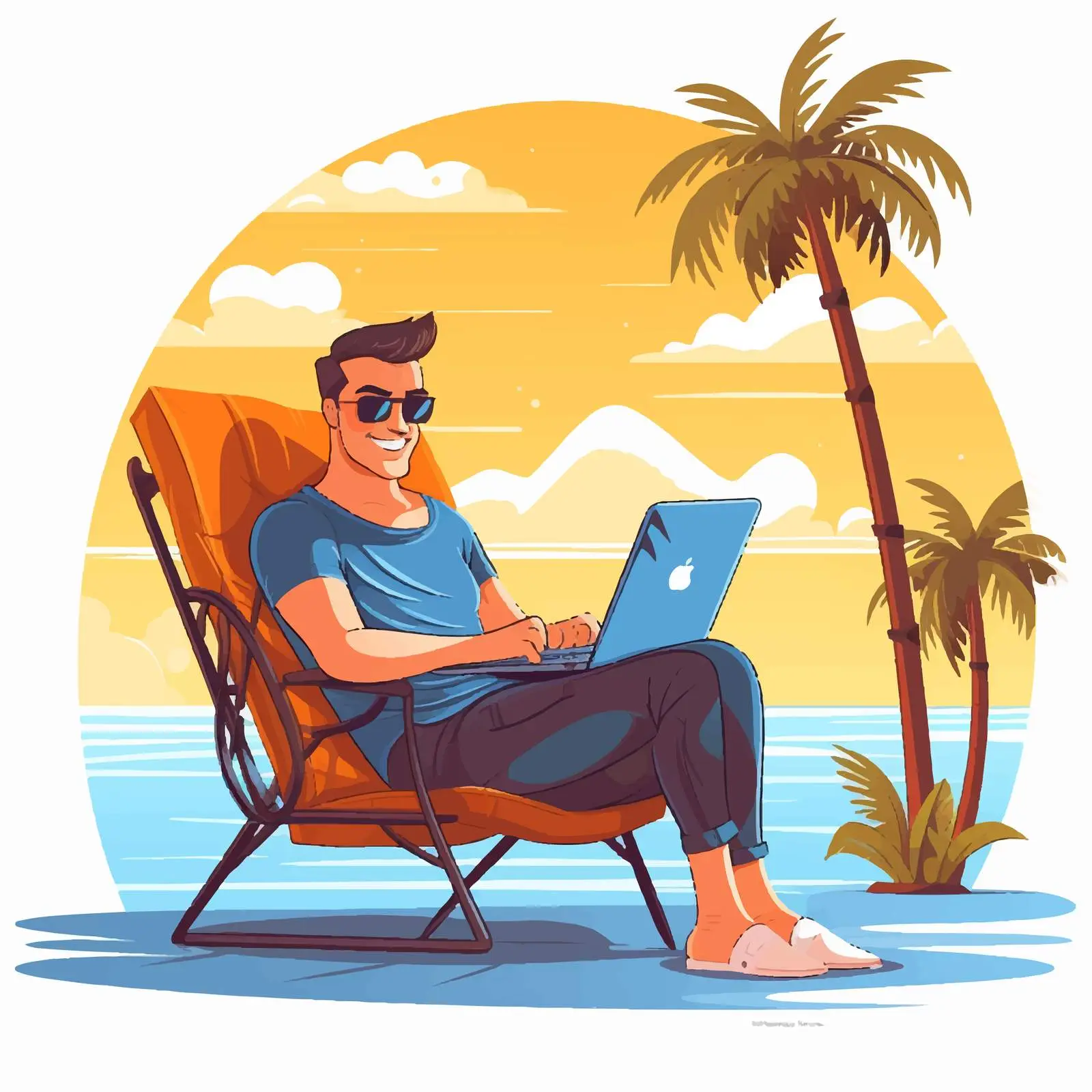 Freelancer Working Remotely on Beach with Laptop — free download from Dotvec