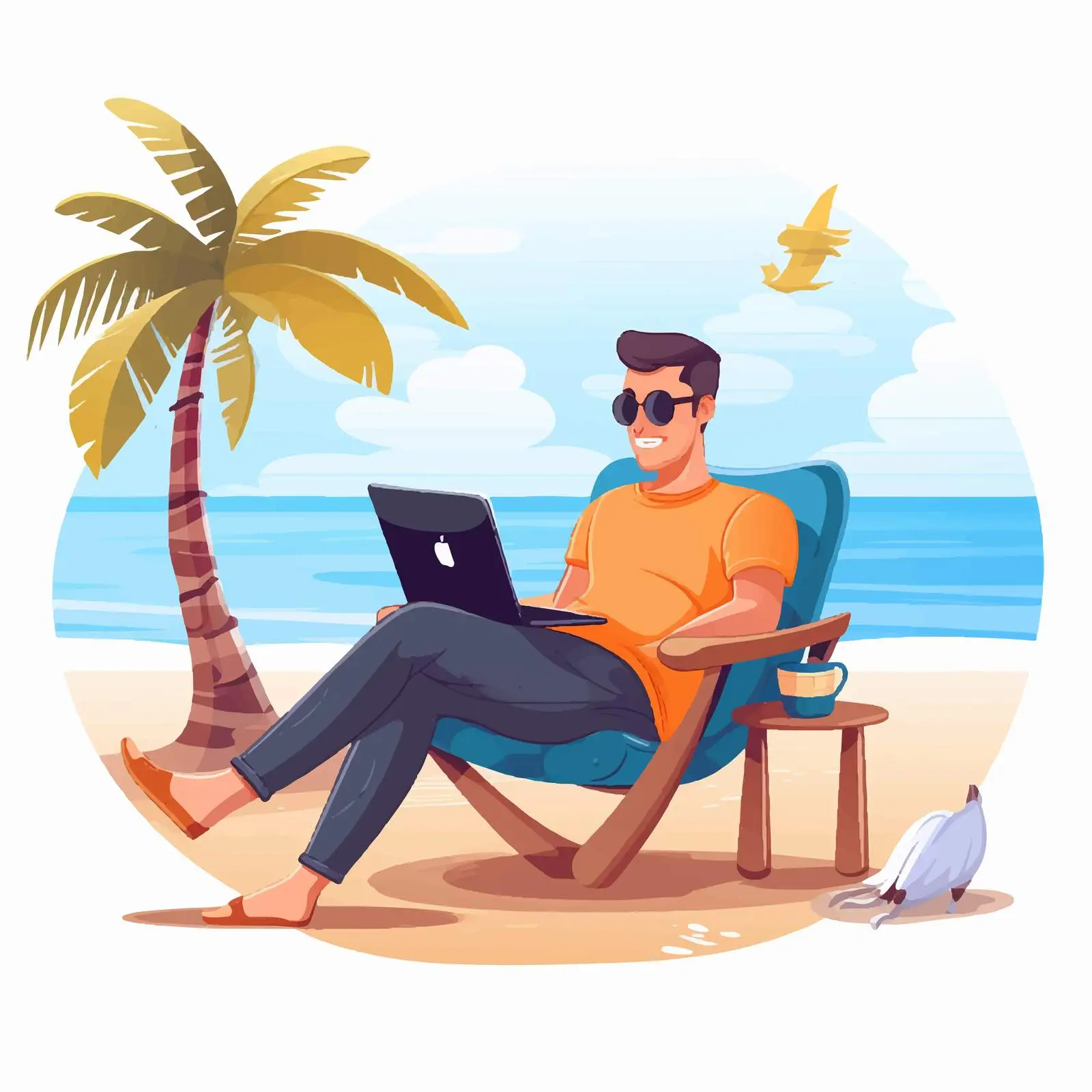 Freelancer Working Remotely on Beach — free download from Dotvec