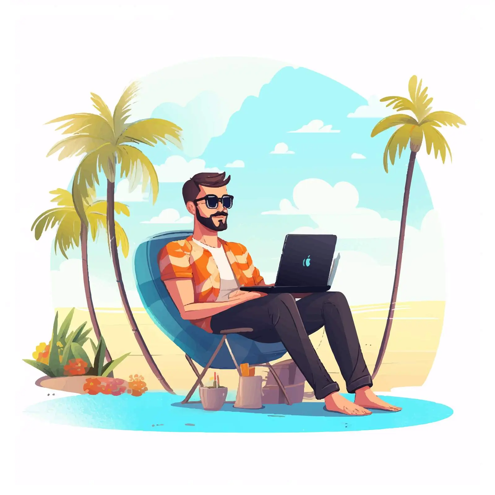 Freelancer Working Remotely on Beach with Laptop — free download from Dotvec