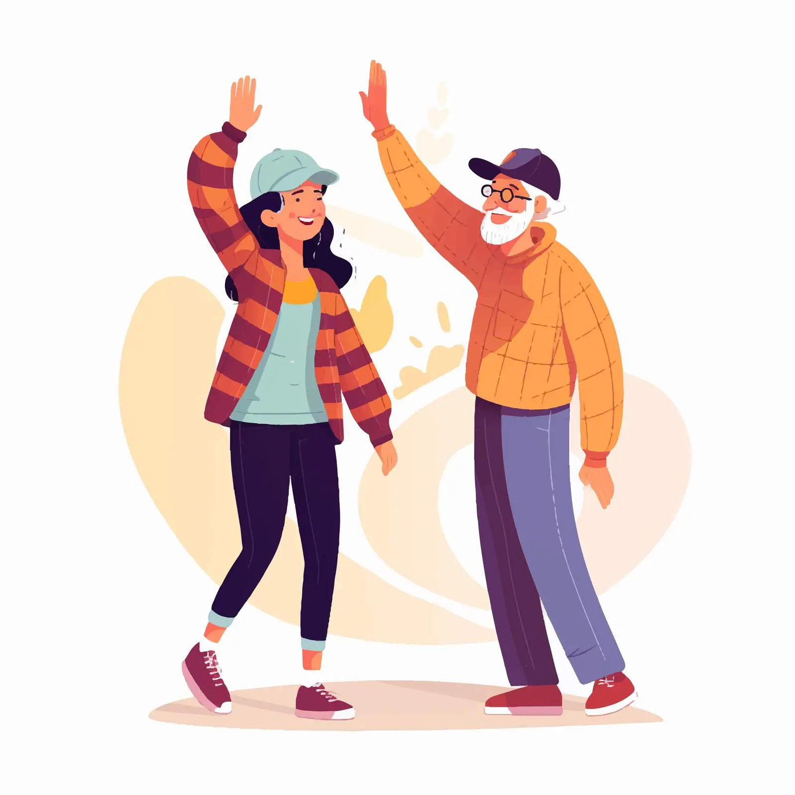 Grandfather and Granddaughter High Five Illustration — free download from Dotvec