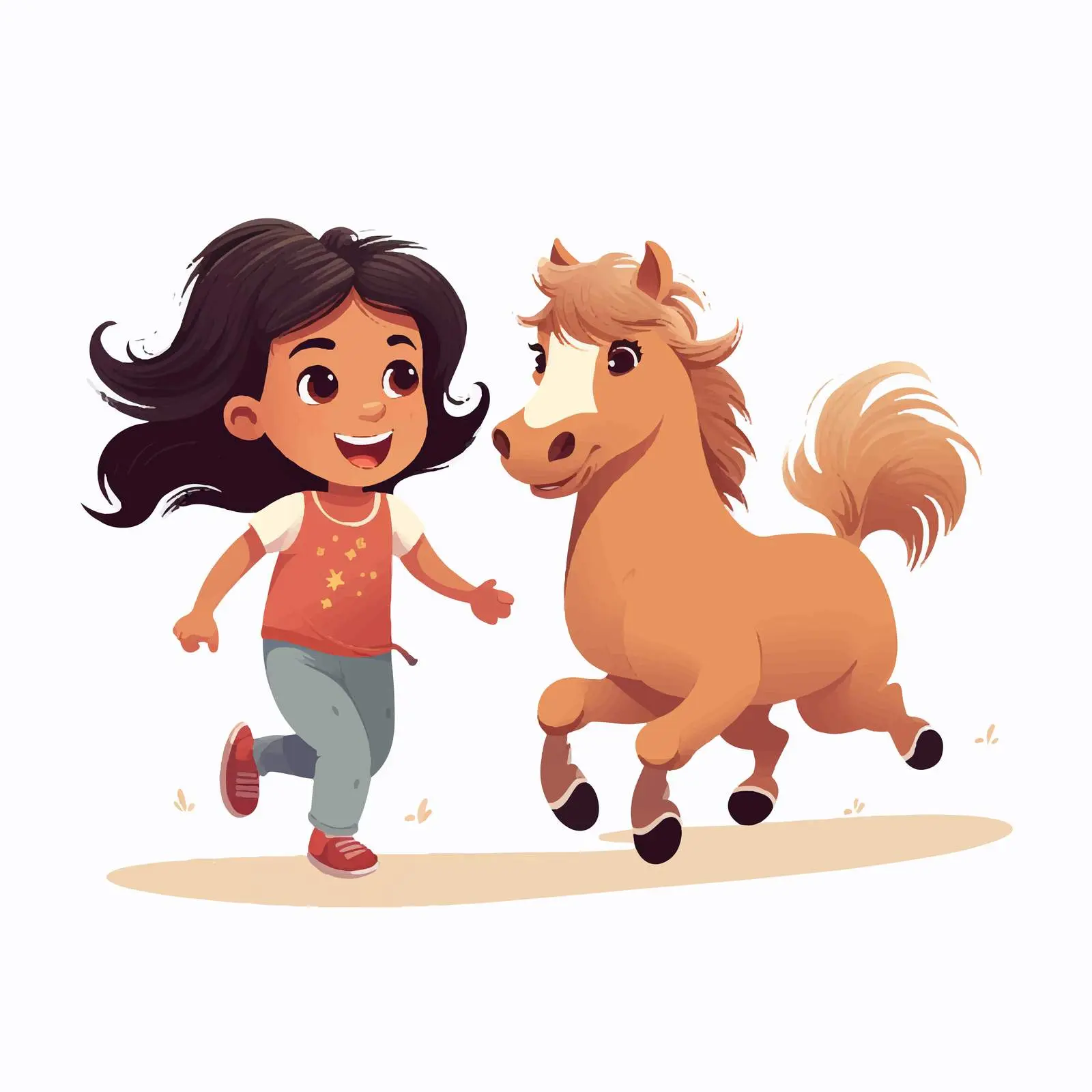 Joyful Girl Running to Hug Adorable Pony — free download from Dotvec