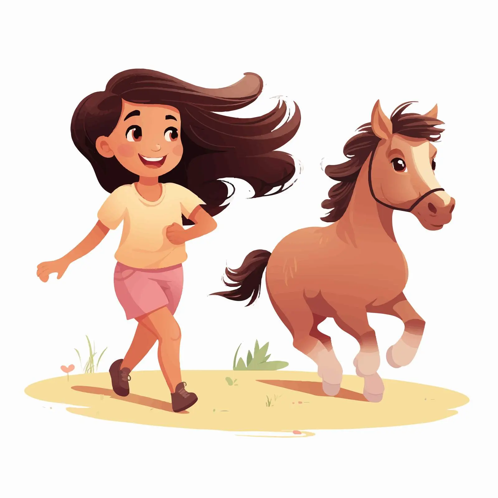 Joyful Girl Embracing Adorable Pony Vector Art — free download from Dotvec