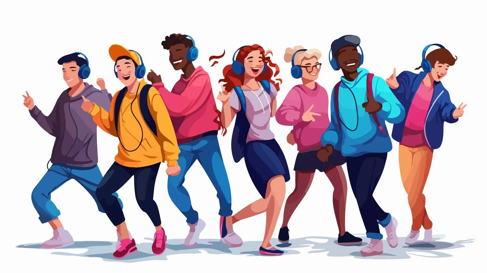 Cheerful individuals enjoying music with headphones — free download from Dotvec