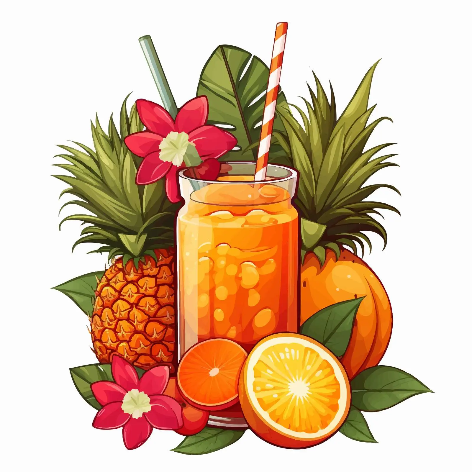 Tropical Fruit Juice with Floral Decorations – free beverage container image from Dotvec