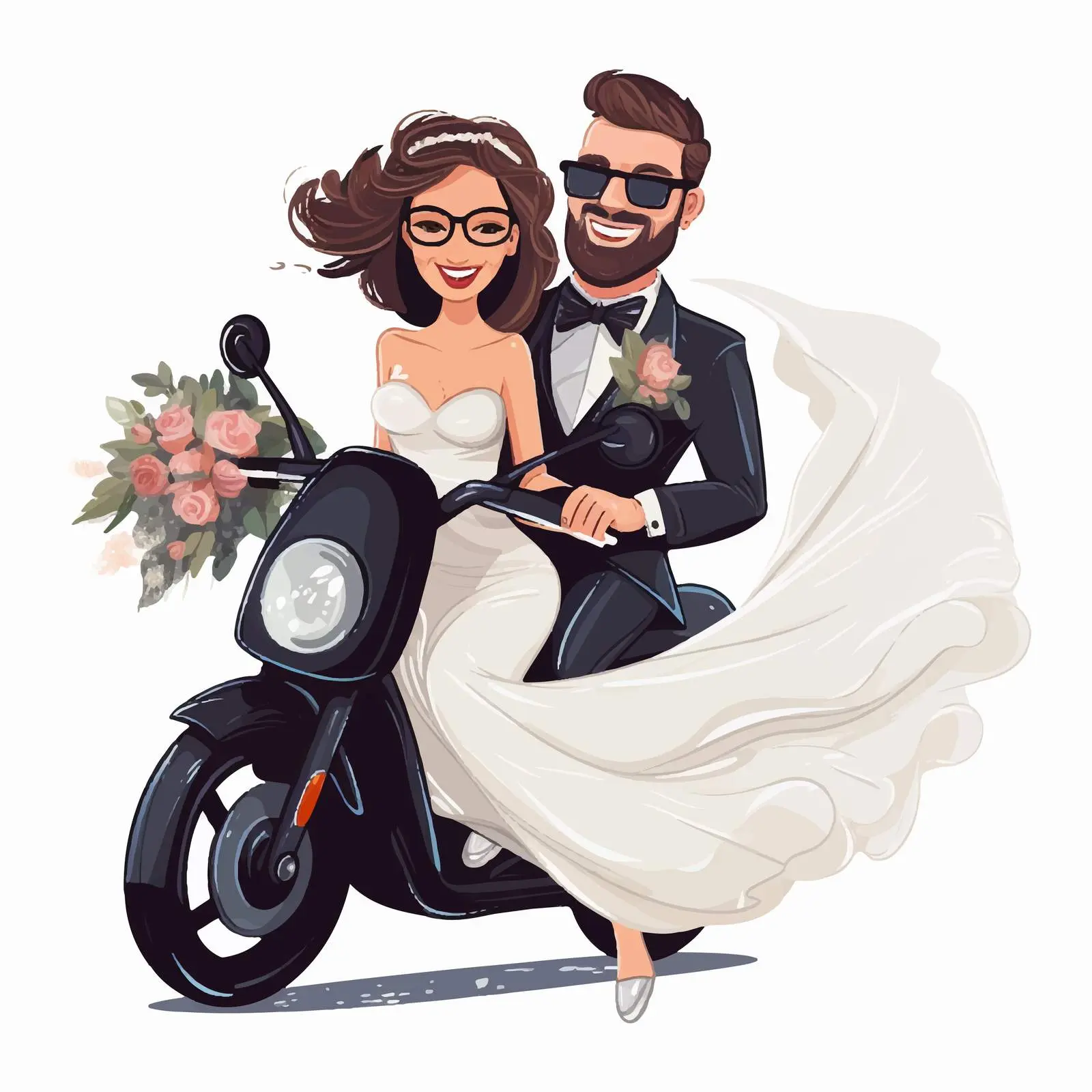 Just Married Motorcycle Couple Cartoon Vectors — free download from Dotvec