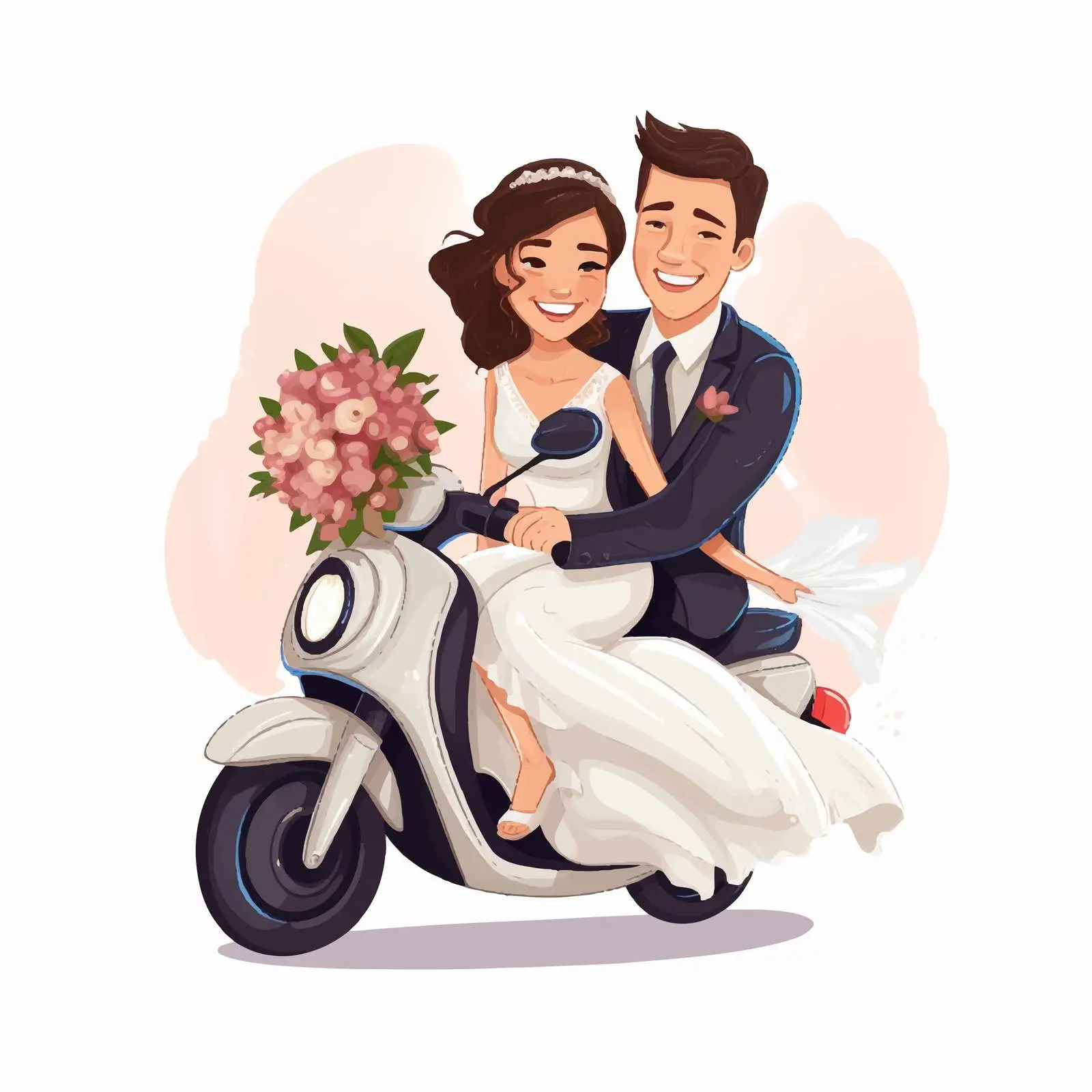 Just Married Cartoon Couple on Motorcycle — free download from Dotvec