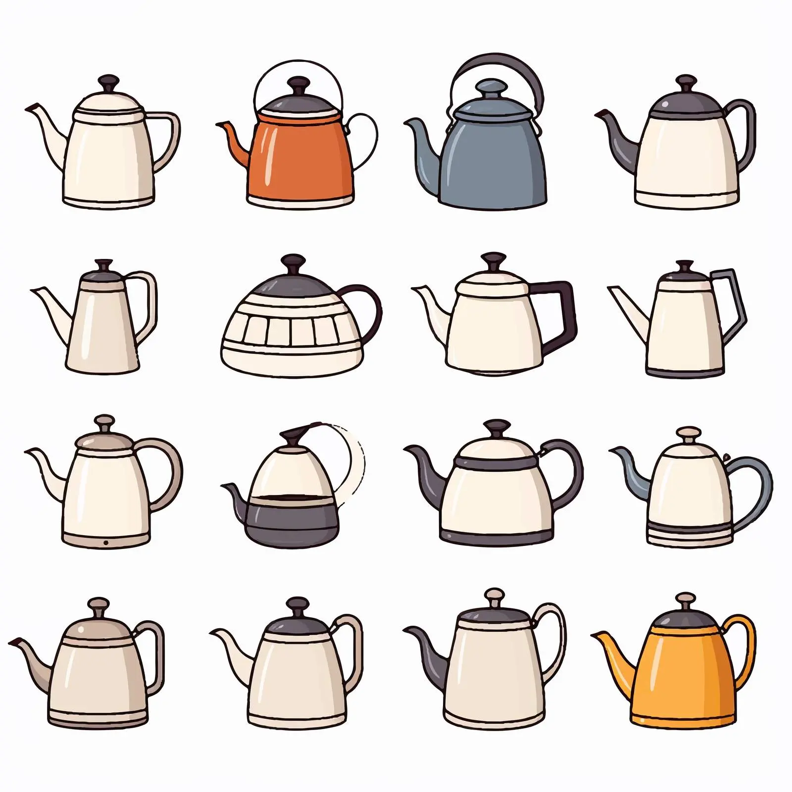 Isolated Outline Illustration of Kettles – free teapot image from Dotvec