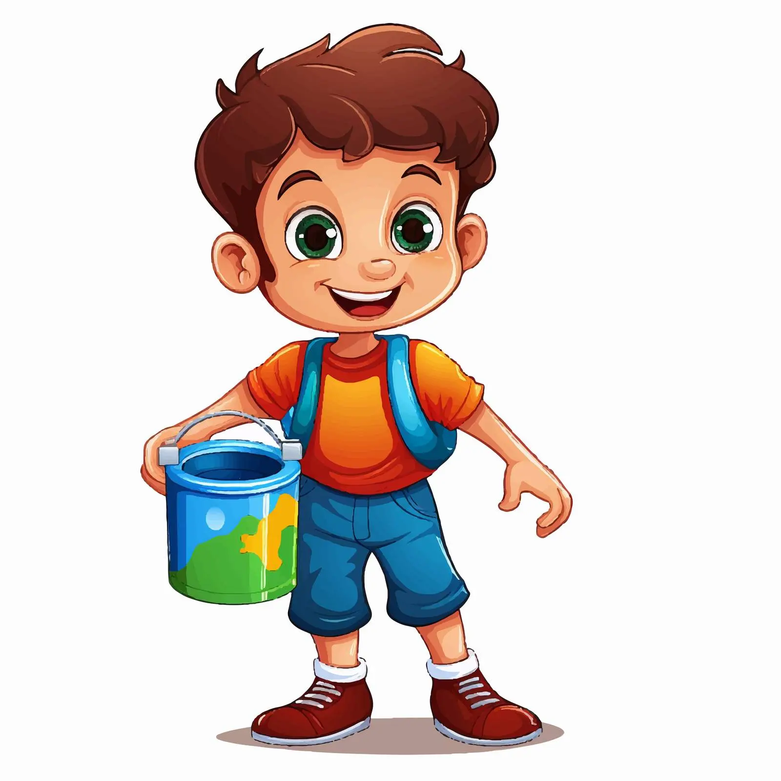 Child with Paint Bucket Cartoon Vector — free download from Dotvec