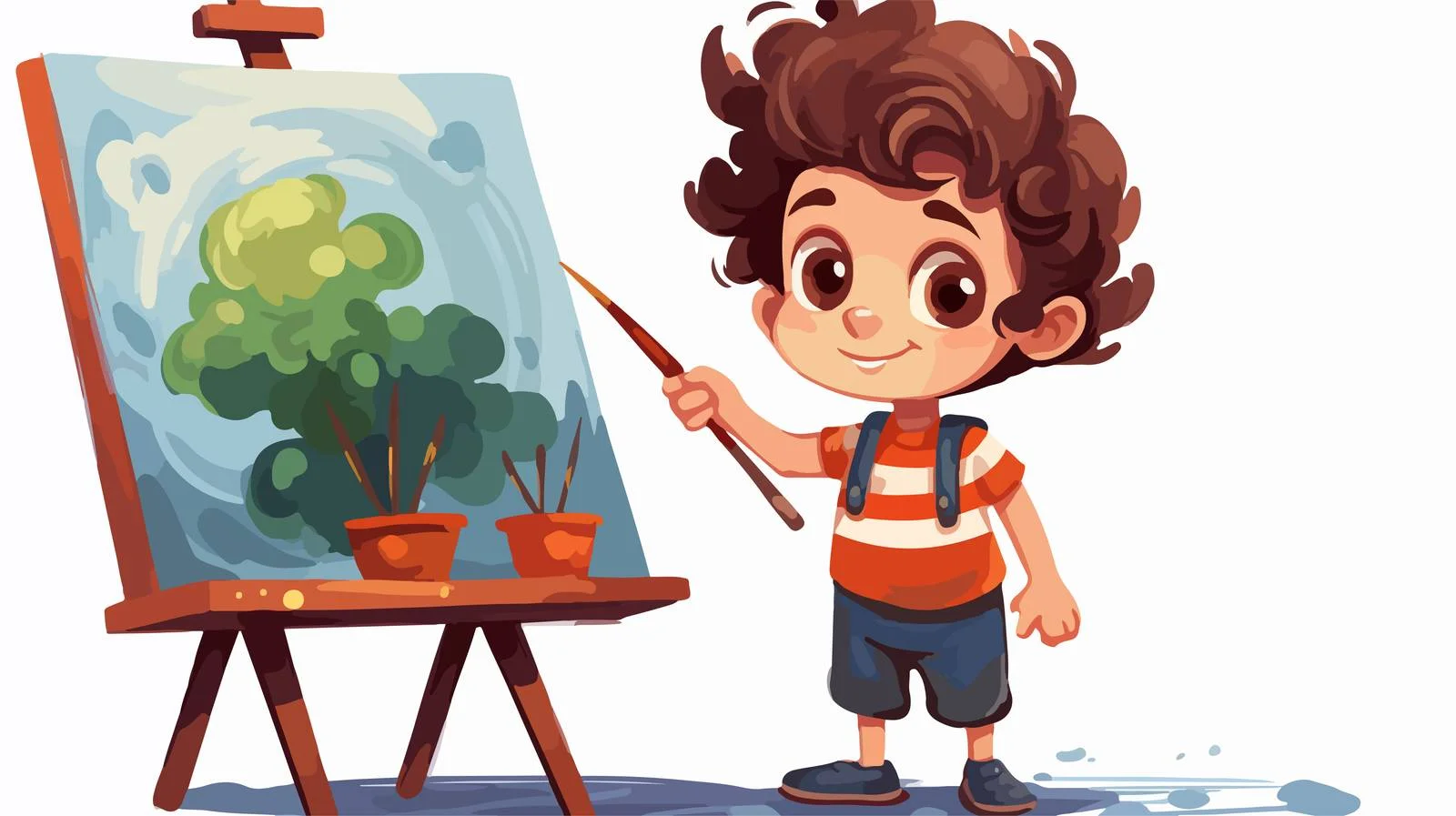 Young Artist Painting on Canvas Cartoon — free download from Dotvec