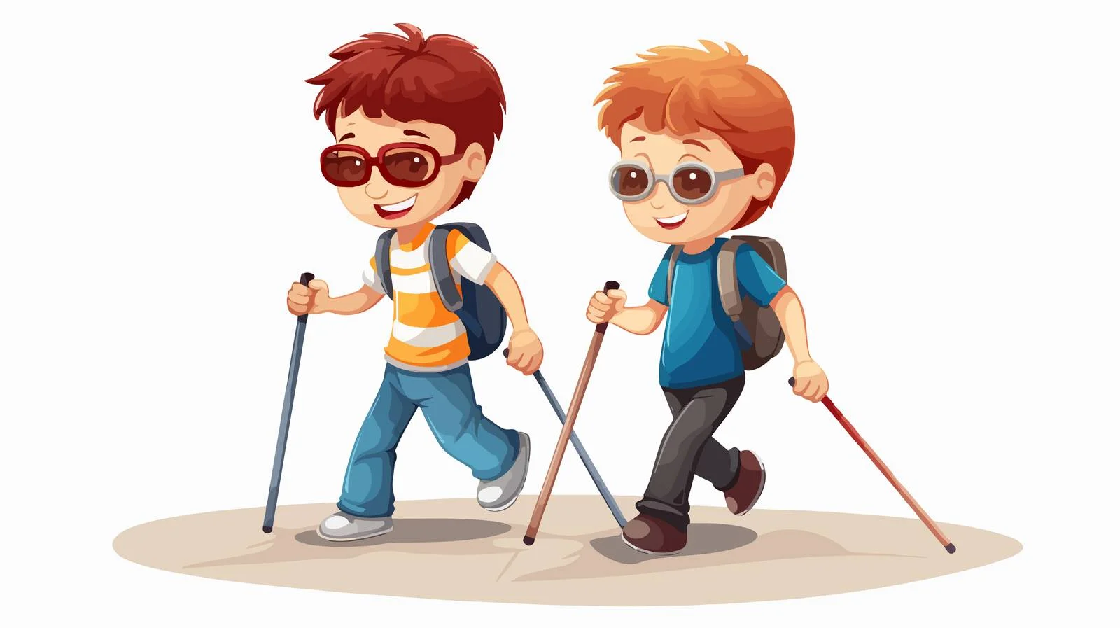 Child assisting visually impaired friend cartoon — free download from Dotvec