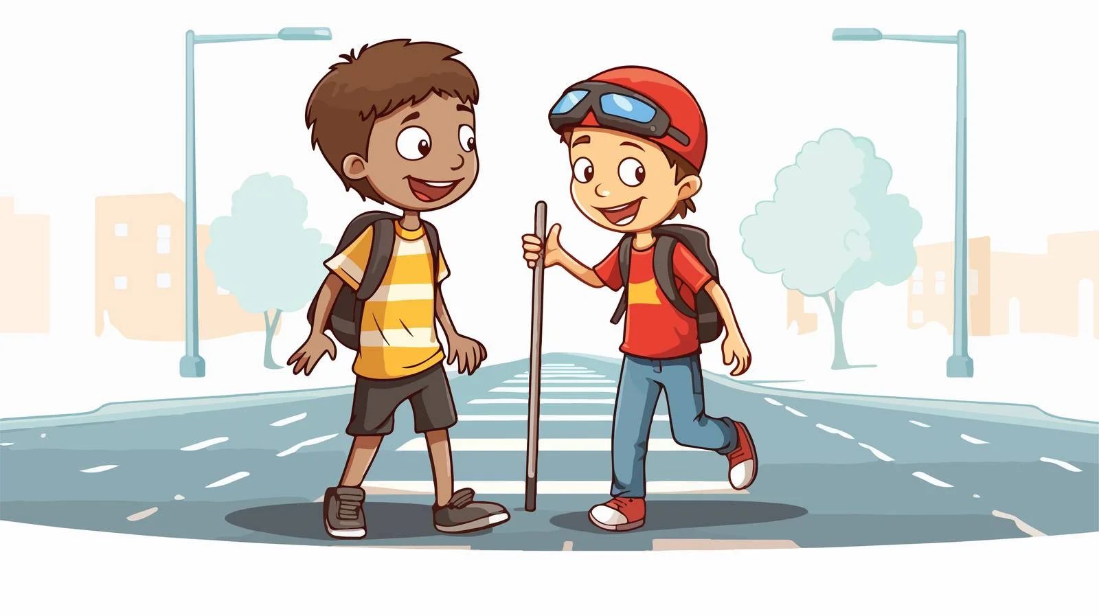 Assisting Blind Friend Crossing Road — free download from Dotvec
