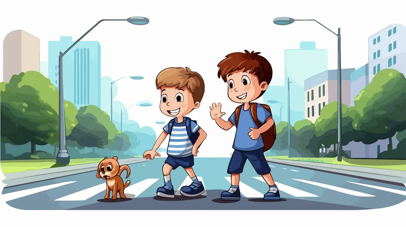 Empathy in Cartoon: Helping Blind Friend Cross — free download from Dotvec