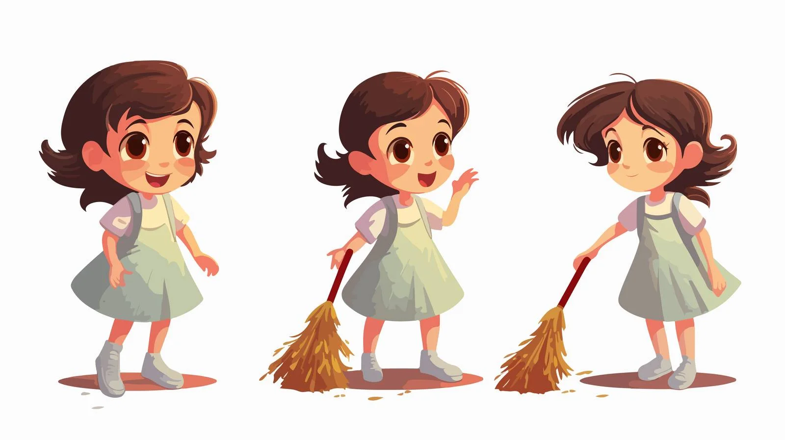 Child Sweeping with Broom Cartoon — free download from Dotvec