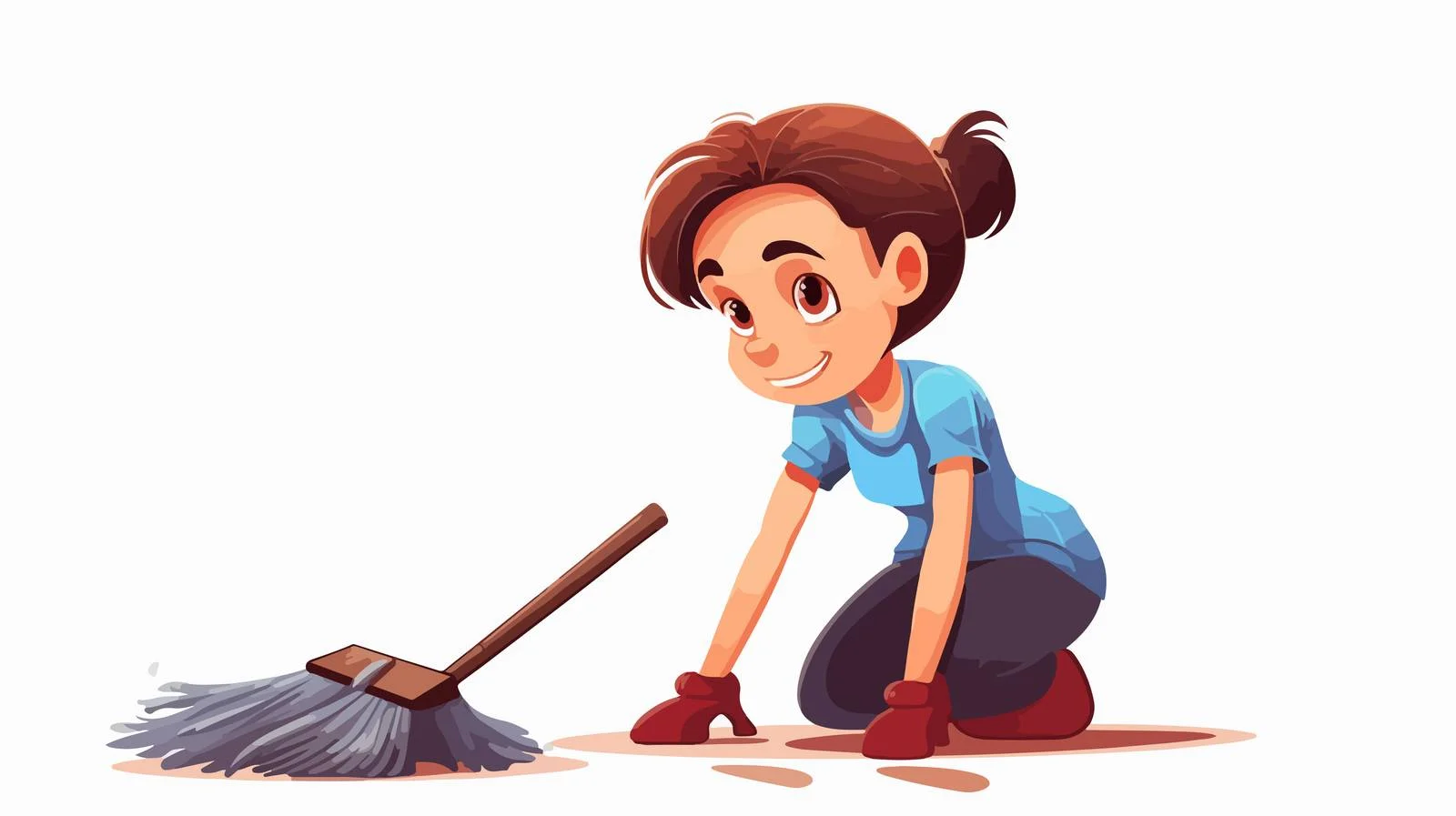 Young Girl Sweeping Cartoon Illustration — free download from Dotvec