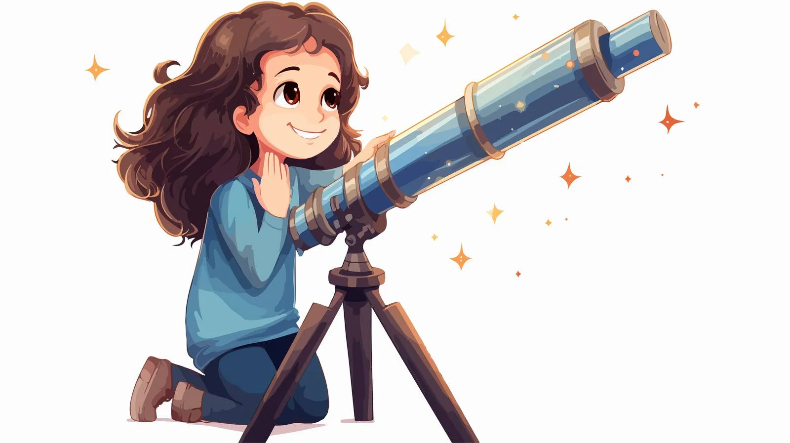 Curious Girl with Telescope Cartoon Illustration — free download from Dotvec